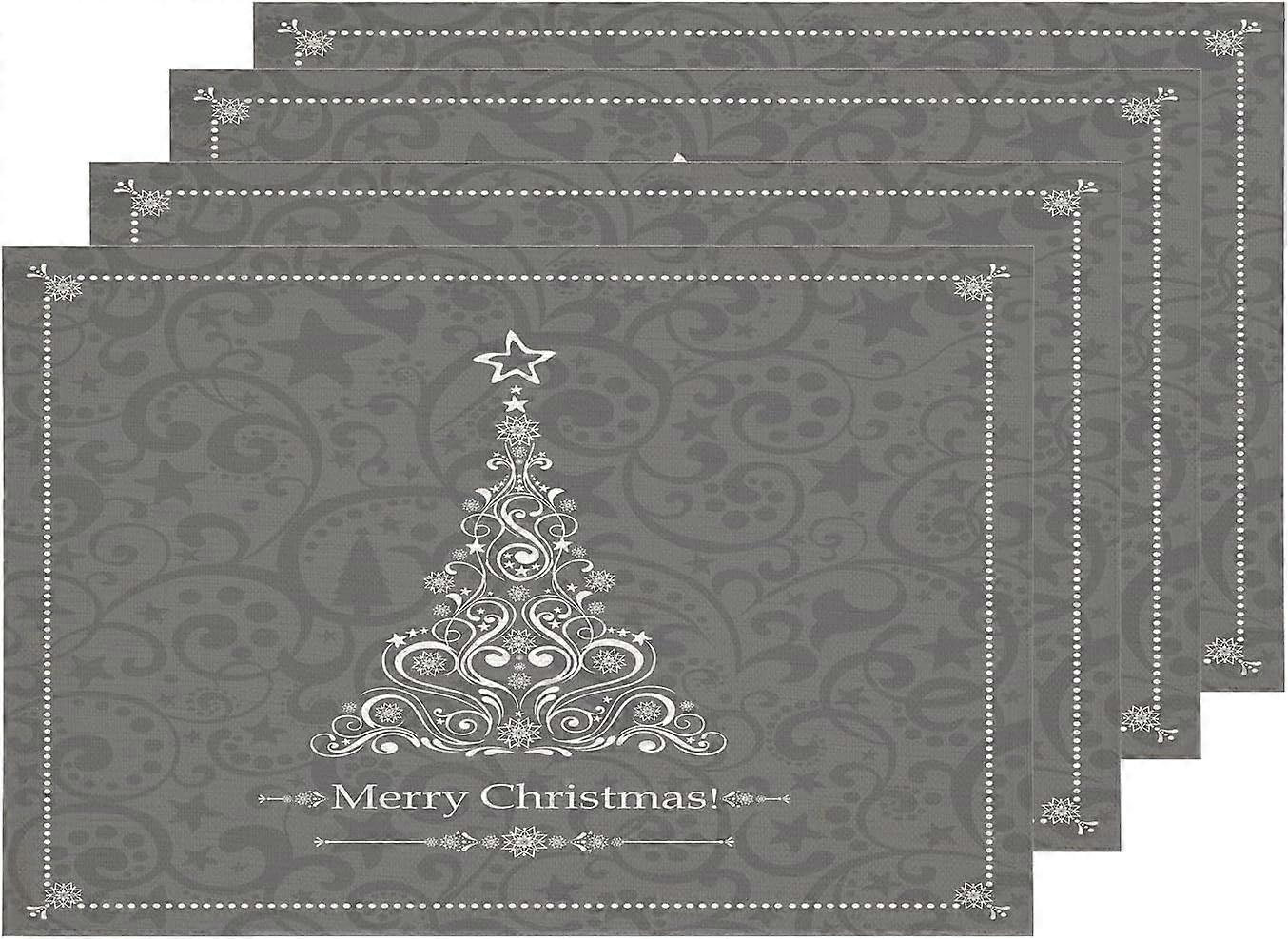White Christmas Christmas Placemats, Grey Tree Table Mat Linen Burlap Washable Double-Deck Heat Insulation for Dining Table Kitchen Table Set of 4 (12