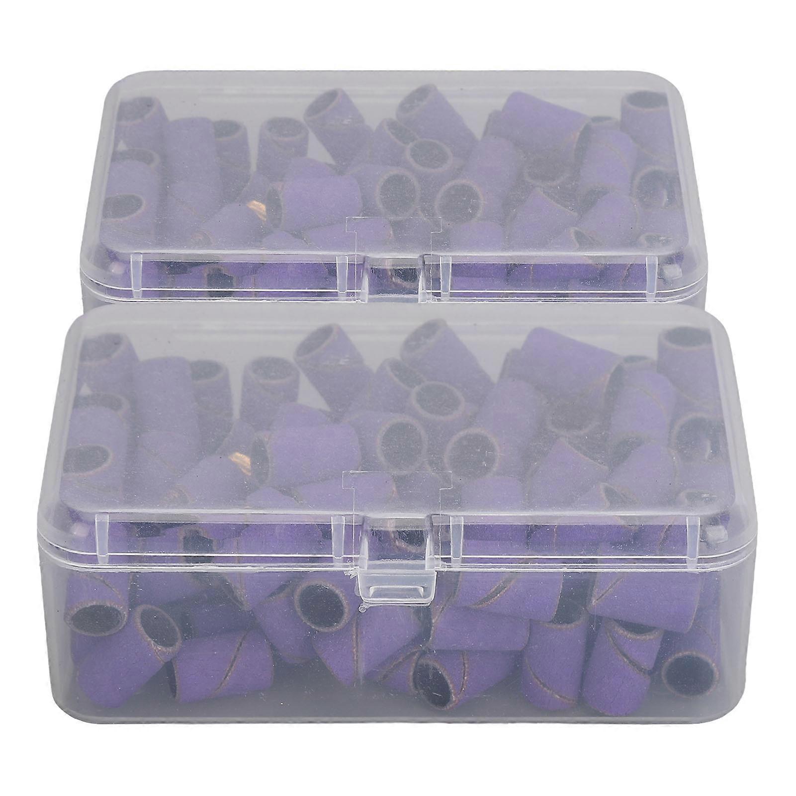 2 Packs Sanding Bands for Nail Drills 240 Fine Grit Nail File Multiple Size Sanding Bands with Mandrel Bits Storage Case Purple