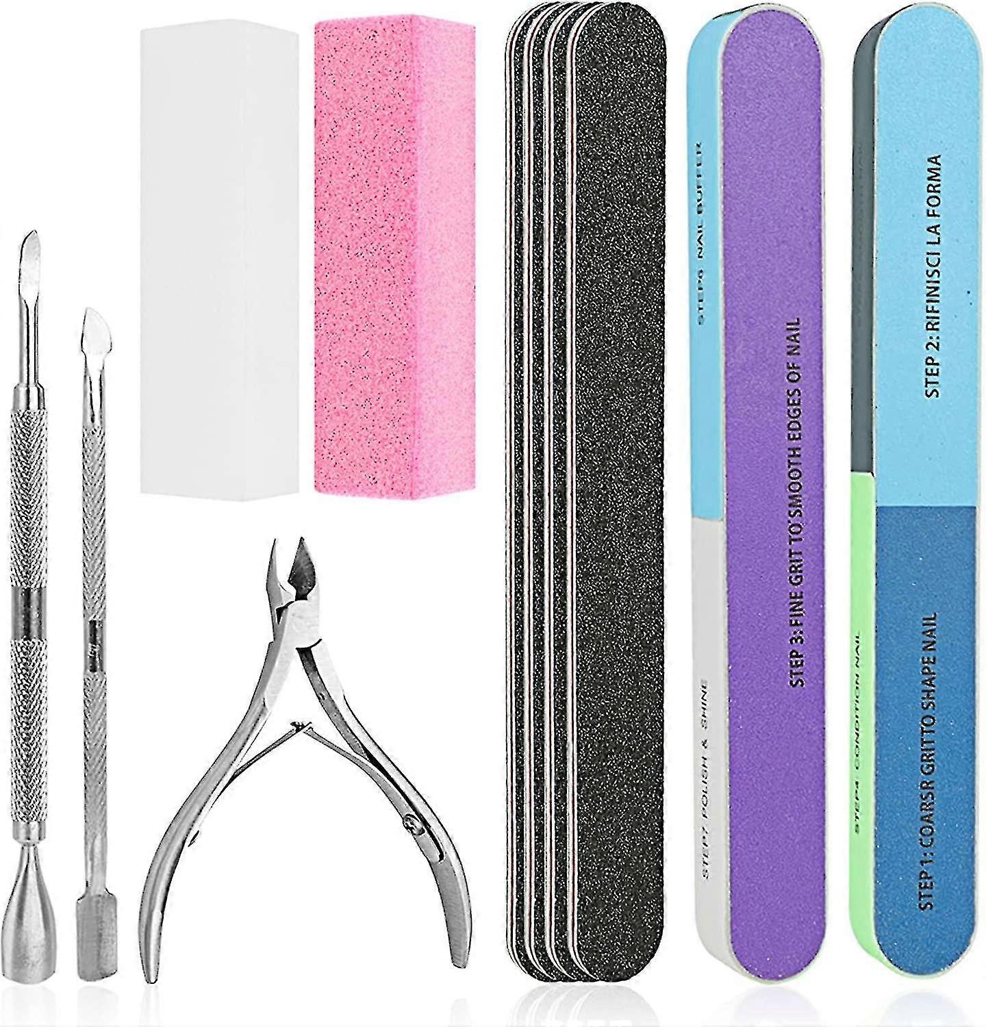 Nail File Set, Wovte 11 Pcs Nail Files Block 7 Ways Buffer Block Buffer Block Sponge Polished, Come With Cuticle Nipper And Pusher For Dead Skin Nail