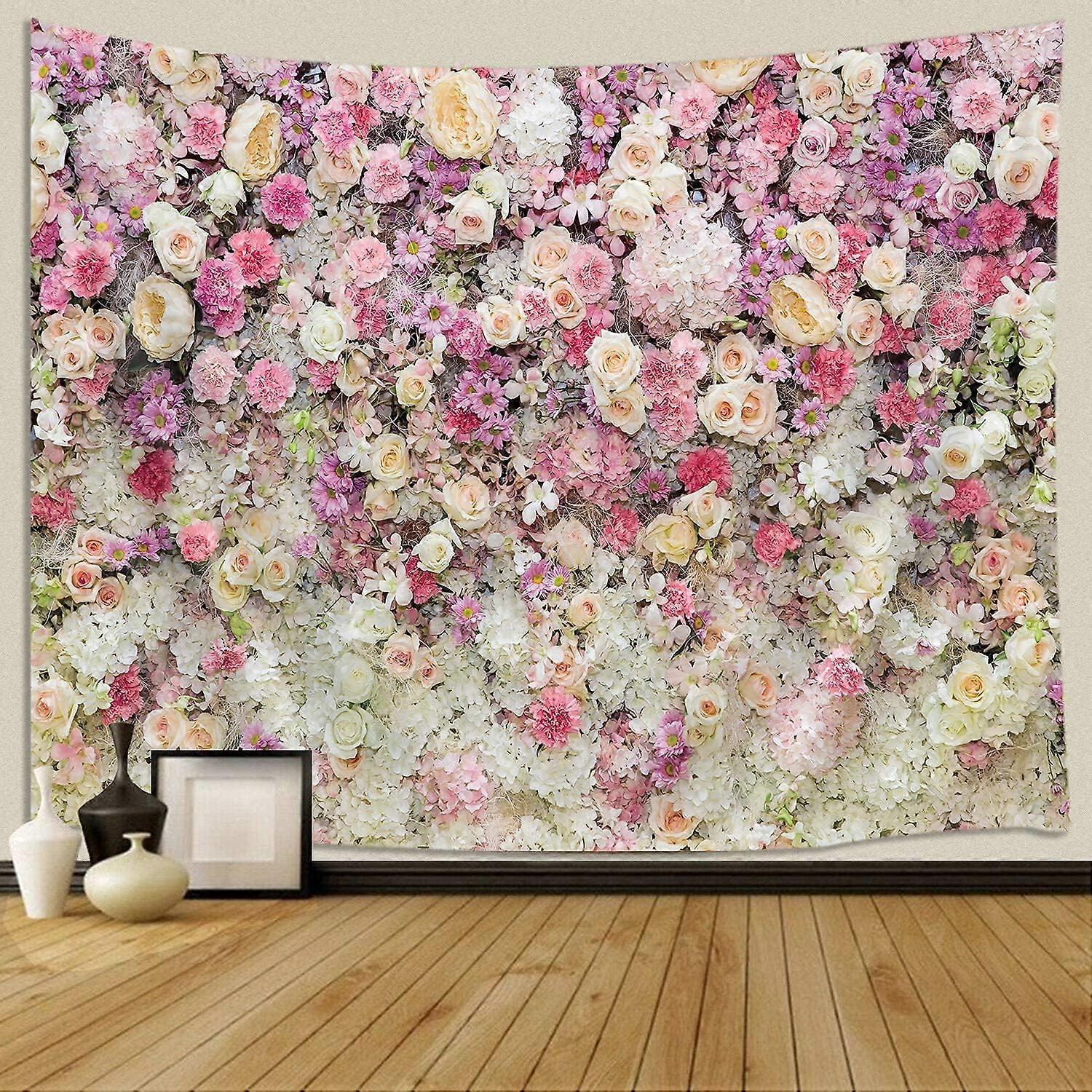 Floral Wall Tapestry for Girls, Colorful Pink Yellow Rose Flower Tapestry Wall Hanging for Bedroom, Romantic Spring Aesthetic Tapestry Beach Blanket C