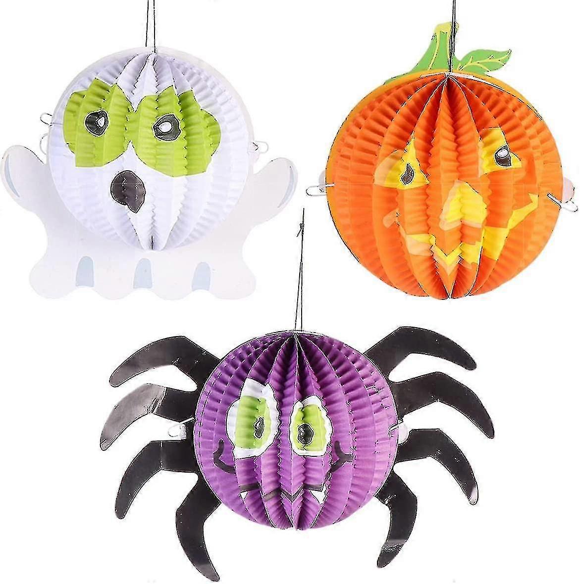 Paper Lanterns Halloween Hanging Lanterns Decorative Pumpkin Lantern Spider Skeleton Lantern For Hal