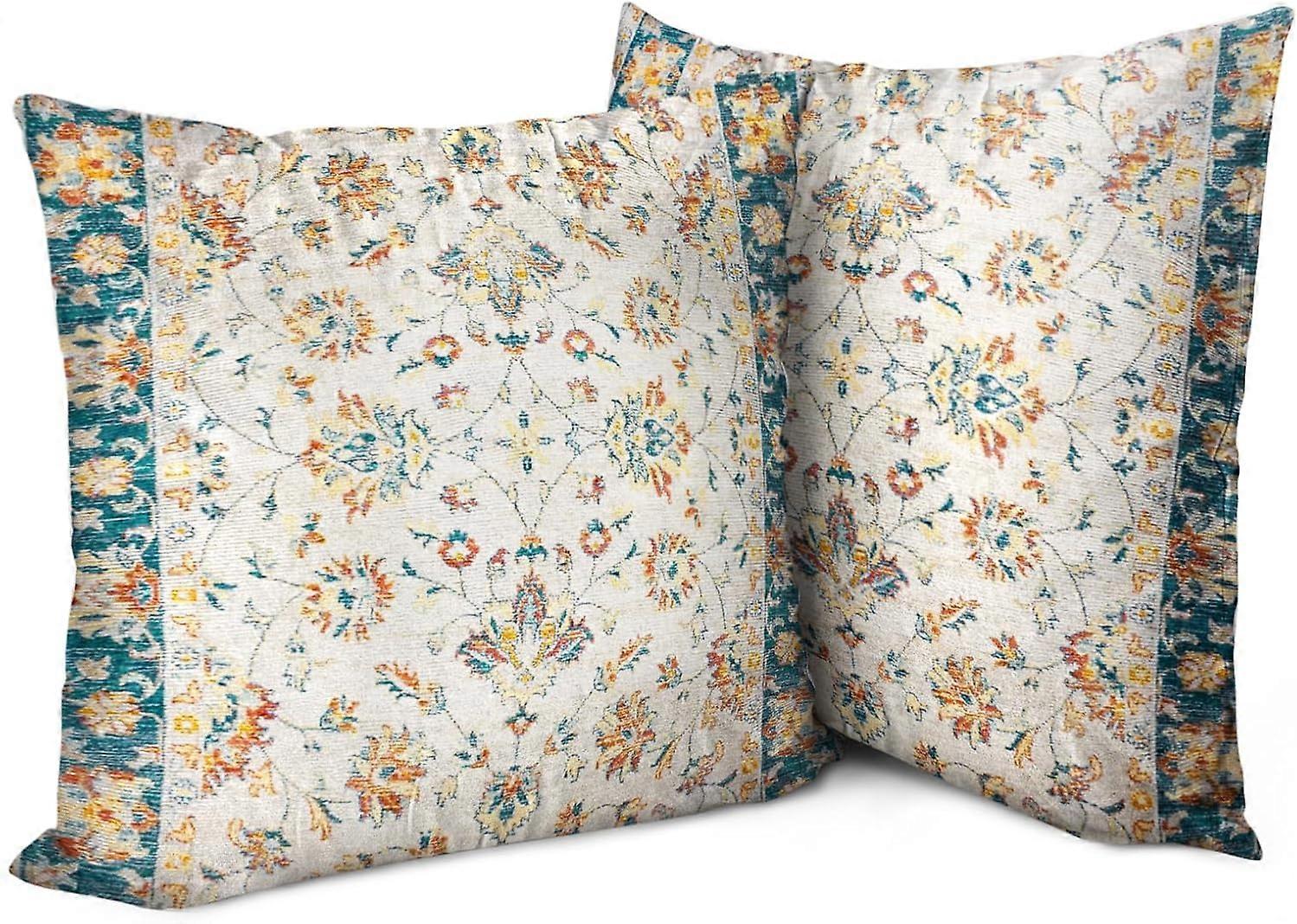 Capas de Almofada Boho 16"x16" Conjunto de 2 Vintage Carpet Bege Bohemian Throw Pillow Case Soft Square Decorative Pillow Cases para Decoração de Casa Sofá Carro Living