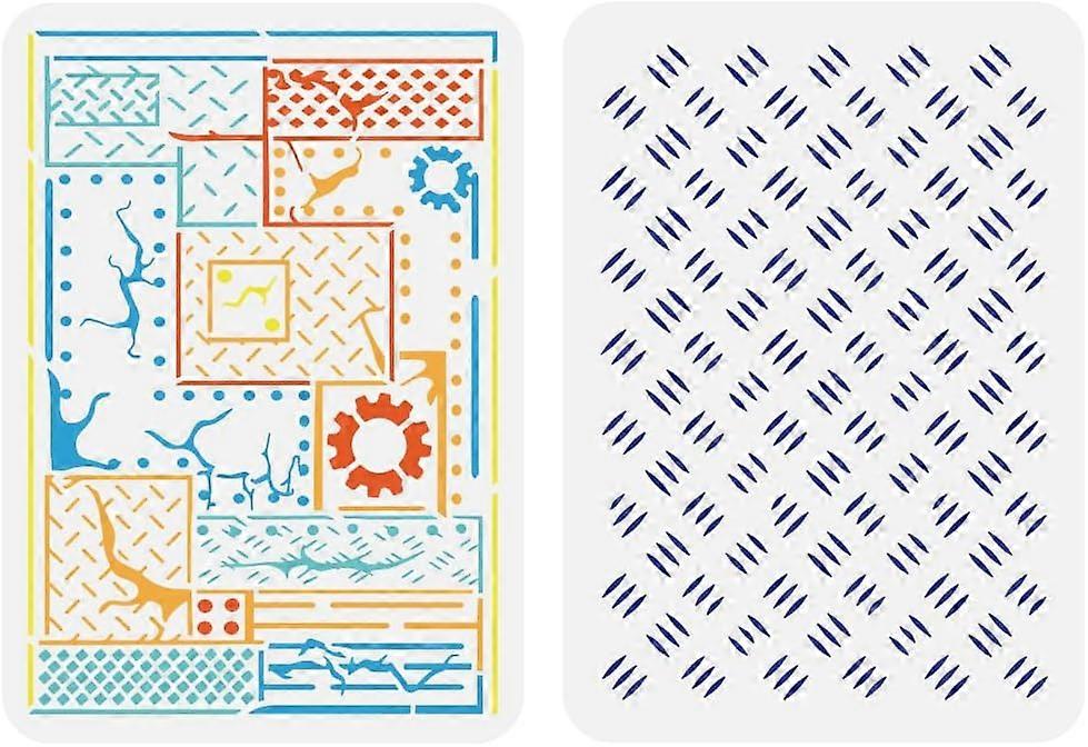 2 Pcs Diamond Plate Stencil 8.3x11.7 inch Geometric Repeatable Painting Stencil Plastic Branch Spot Gear Pattern Stencil Reusable DIY Art and Craft St