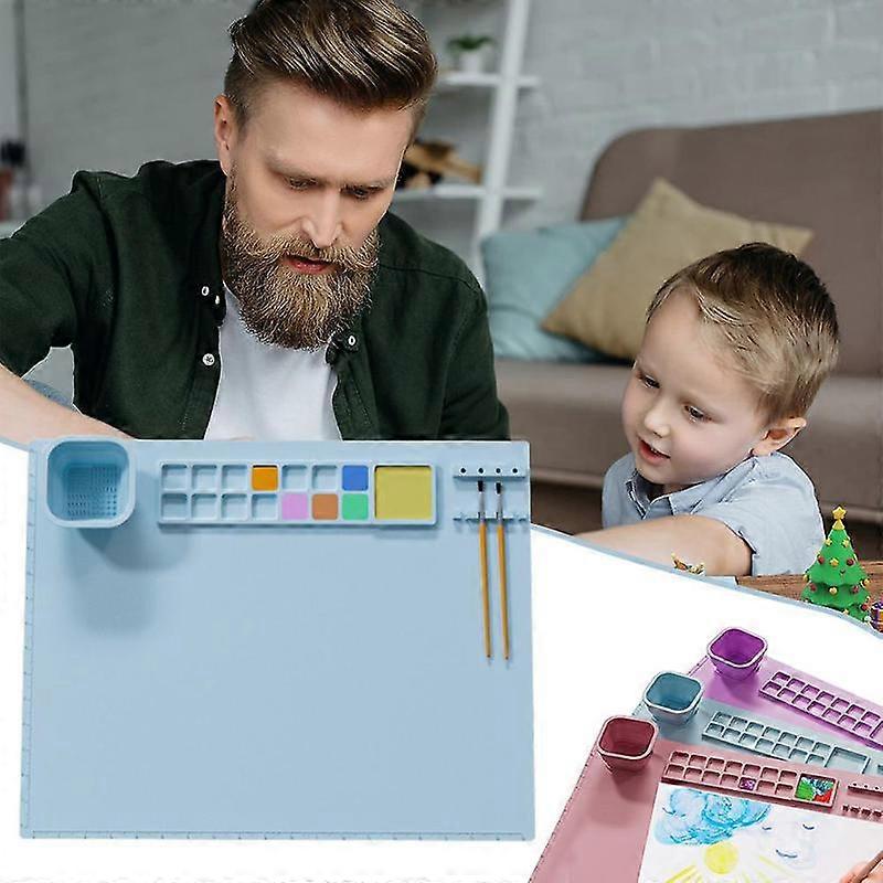 20"x16" Kids Silicone Painting Mat - Silicone Art Mat with Water Cup - Silicone Craft Mat with Color Separator and Brush Holder for DIY, Painting