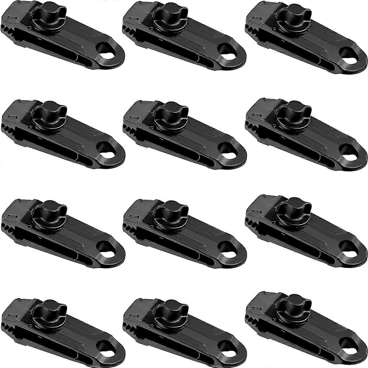 12 Pieces Secure Tarp Clips, Multi-Function Plastic Tent Clips for Camping Canopy Activities - Black