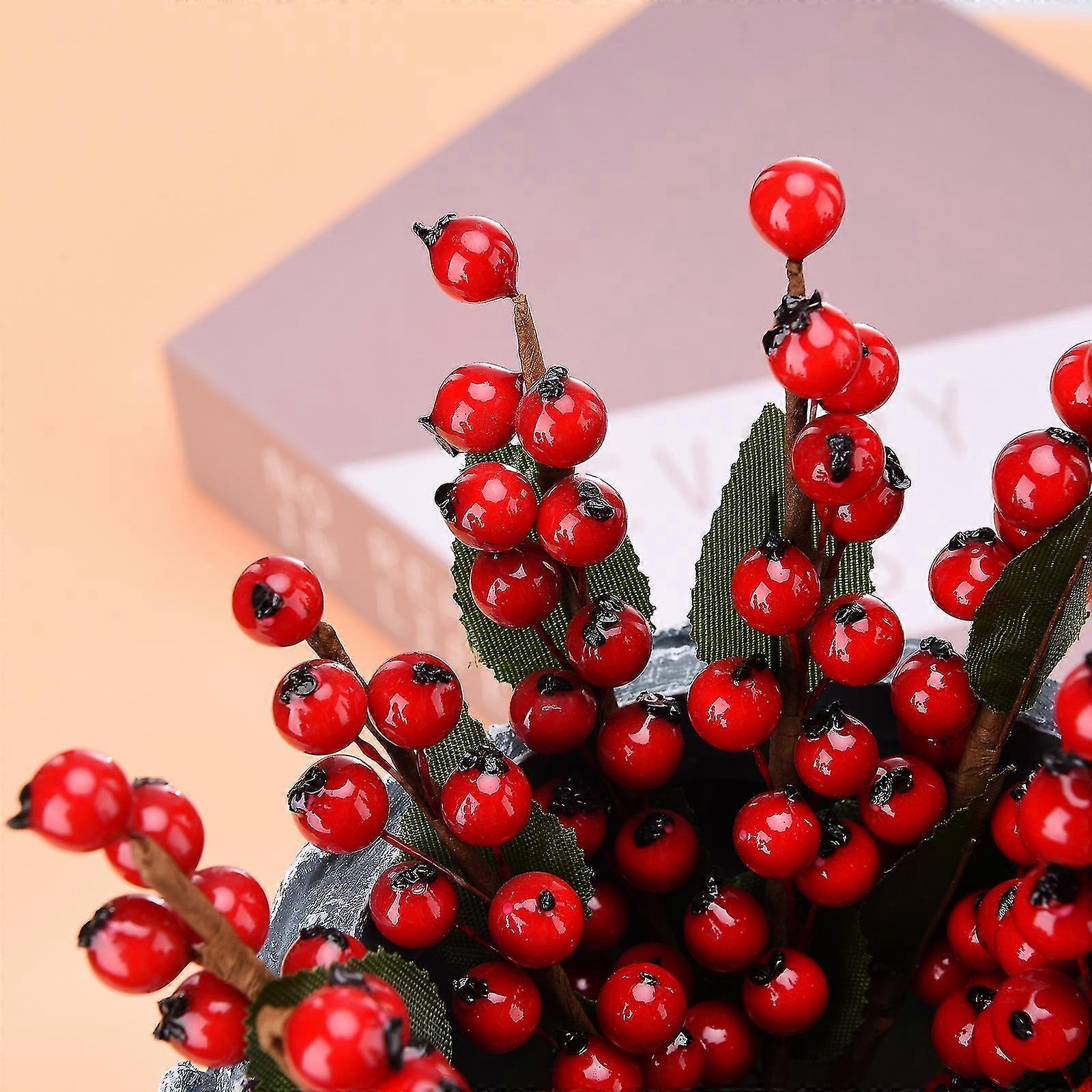 12pcs Artificial Red Berry Branches For Christmas Diy Decoration