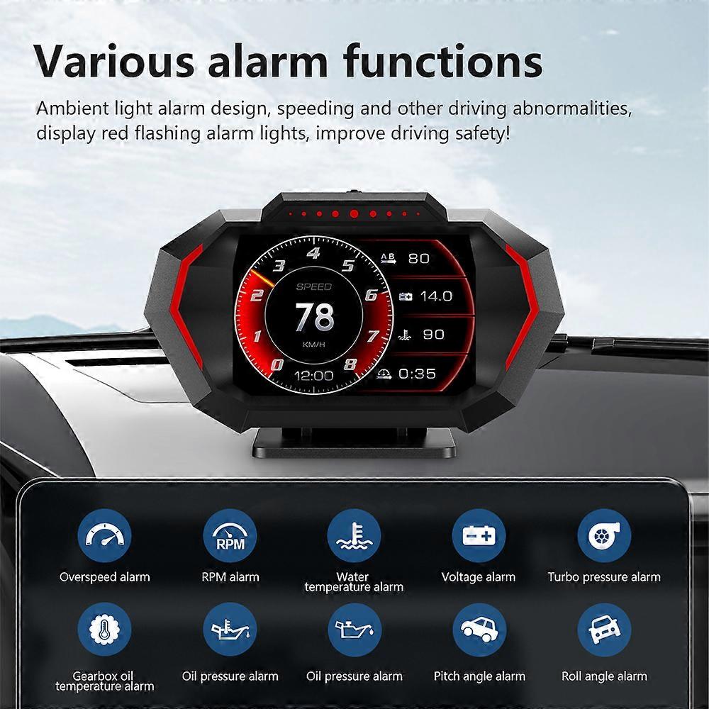 6 Colors Accelerated Test Speedometer RPM Gauge 4 /12 Alarm Functions Car Head Up Display OB2+GPS Dual System P24 HUD Display