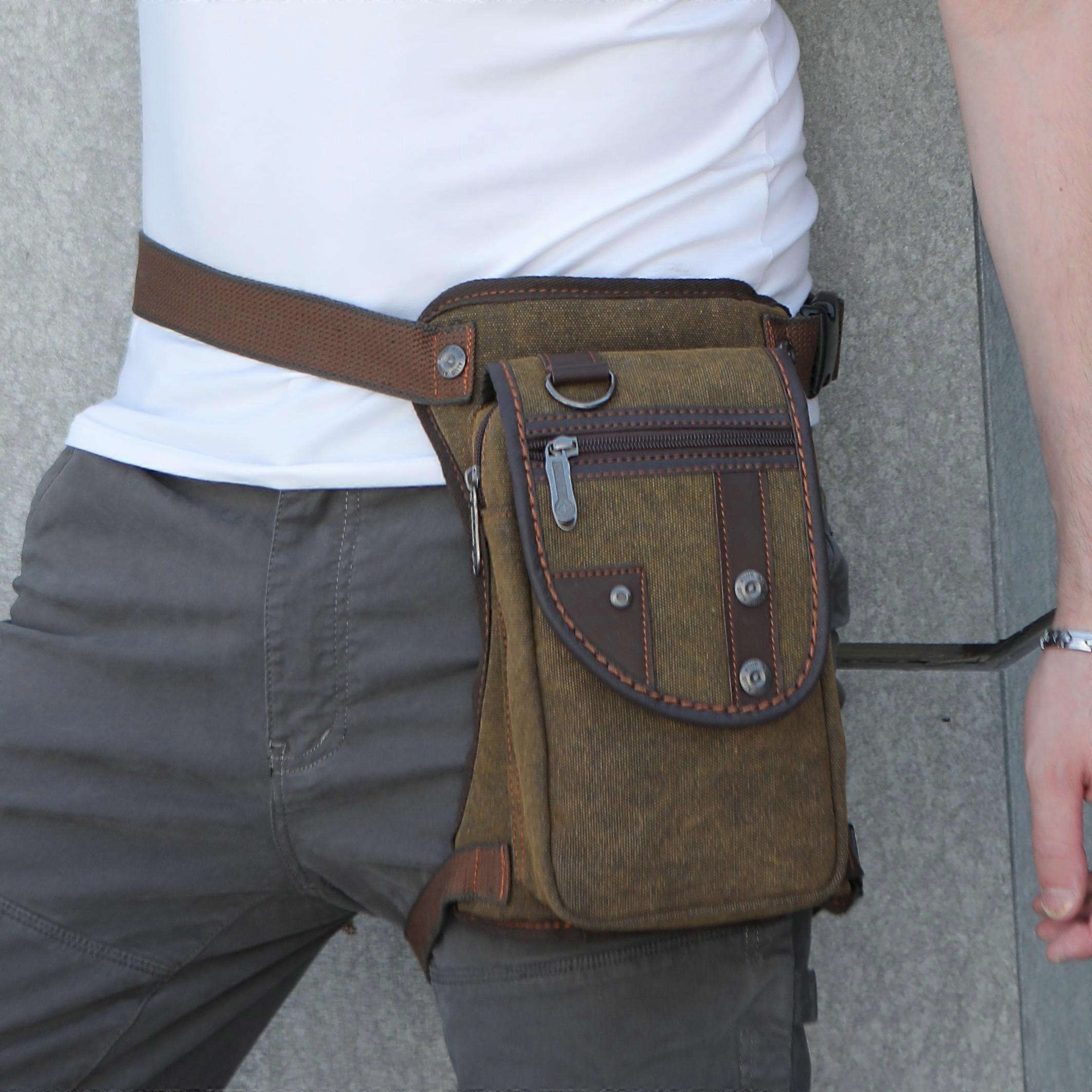 Men Canvas Waist Leg Bag, Fanny Pack Belt Hip Messenger Bag, Travel Trendy Motorcycle Bag