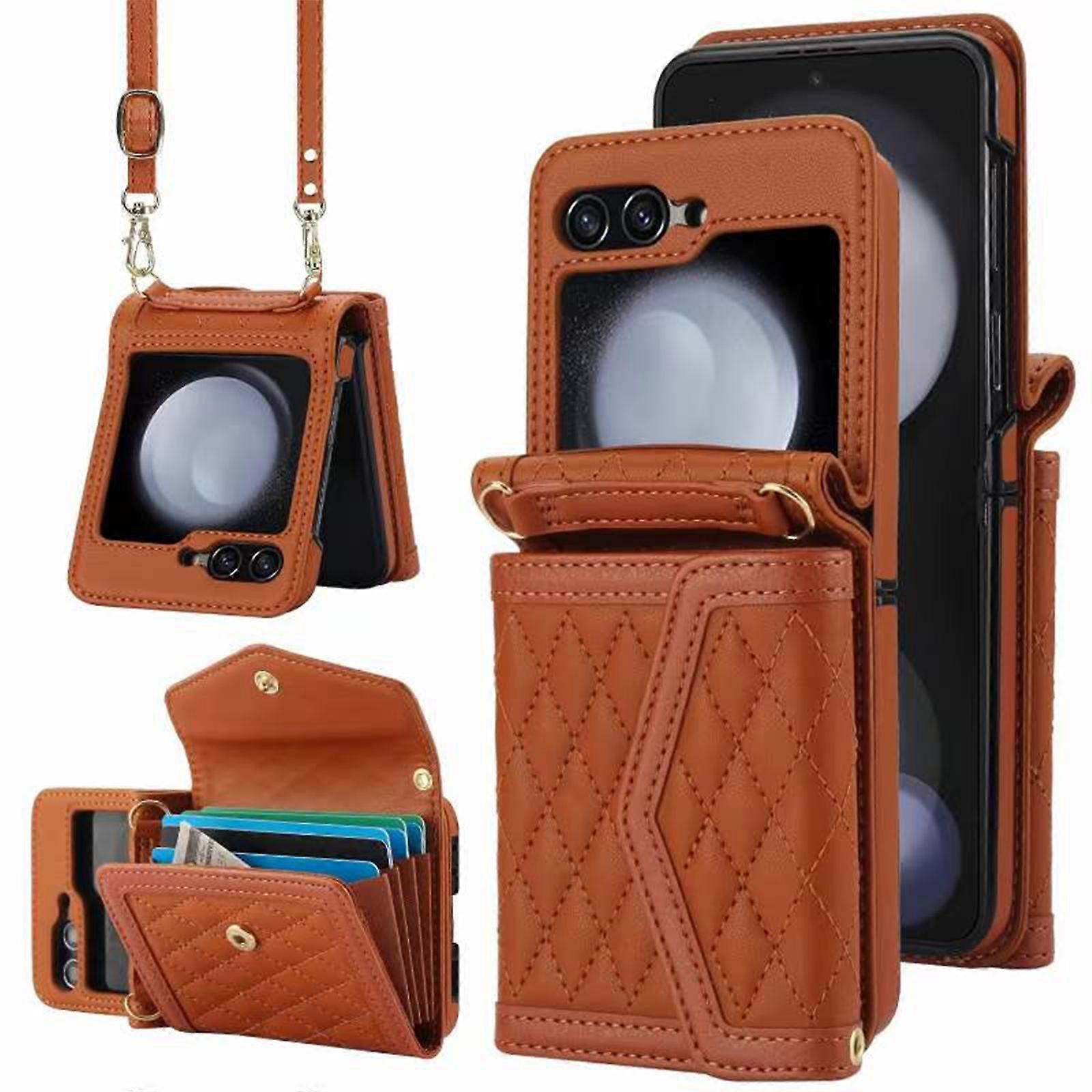 for Samsung Galaxy Z Flip 6 Accordion Crossbody Wallet Case, 8 Card Slots, RFID Blocking, and Adjustable Strap, Soft PU Leather Protective buckle Case