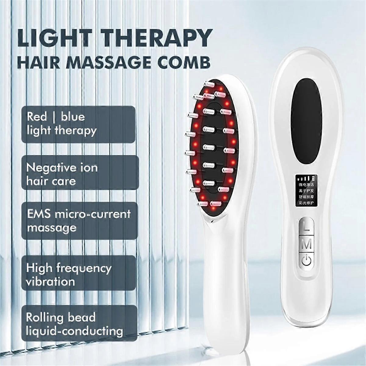 EMS Microcurrent Electric Scalp Massage Comb for Hair Growth Blue Red Light Therapy Nourish Hair Vi