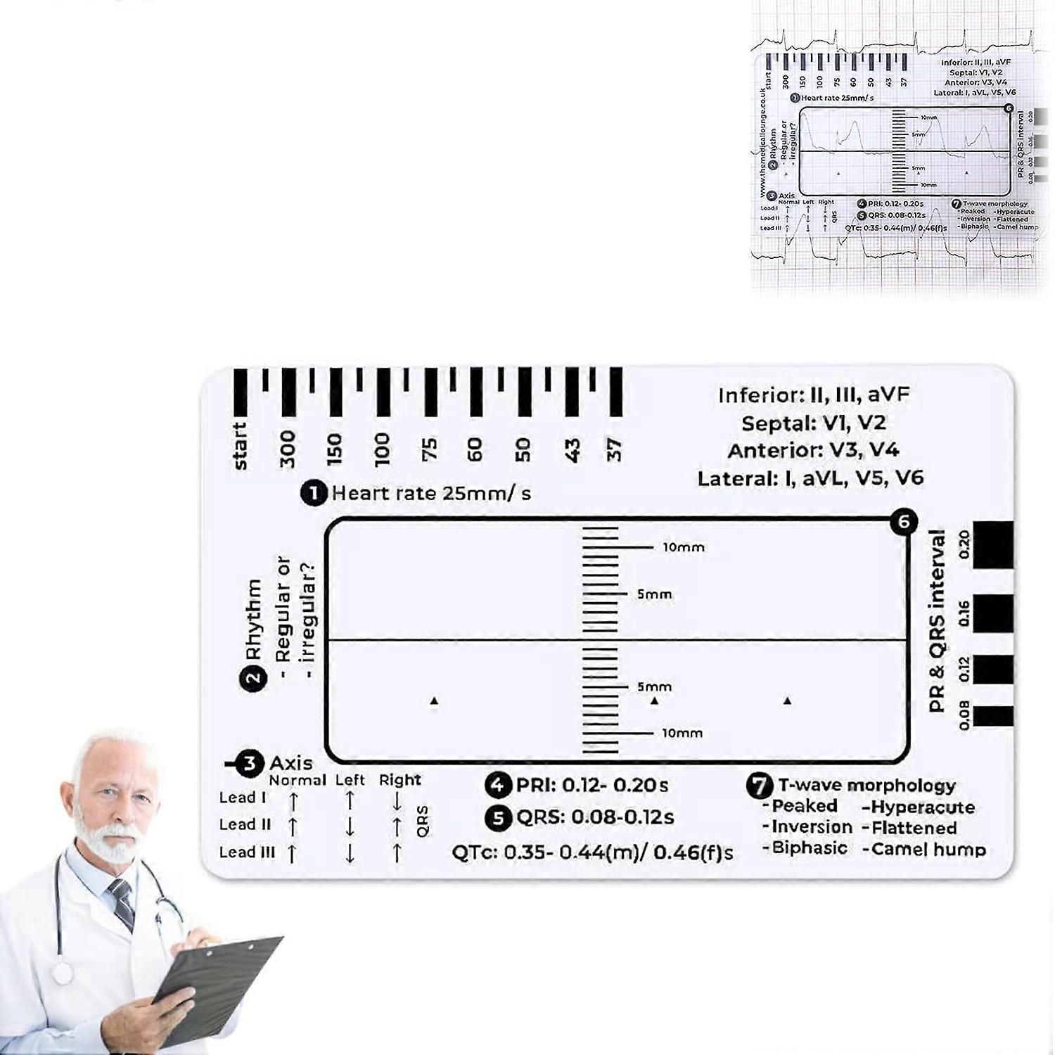 ECG 7 Step Ruler for ECG/EKG Interpretation,Transparent Calipers Measuring Tool