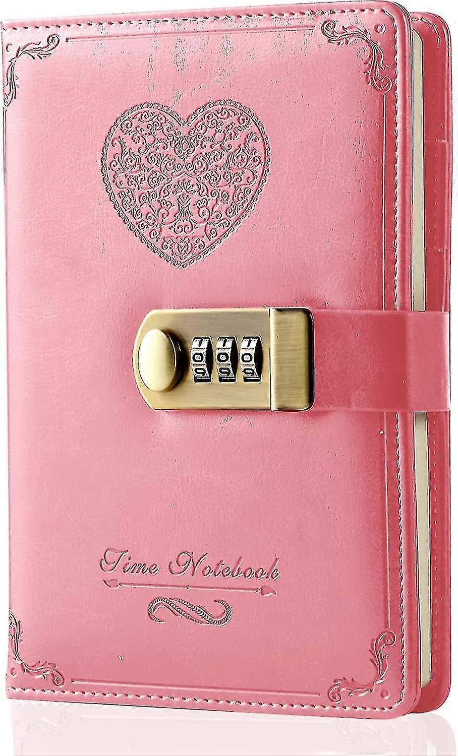Diary With Lock For Girls - Leather Password Locking Journal Cute Secret Diaries Notebook With Combination Lock For Women Adults B6 Size 5.3x7.8 Inch