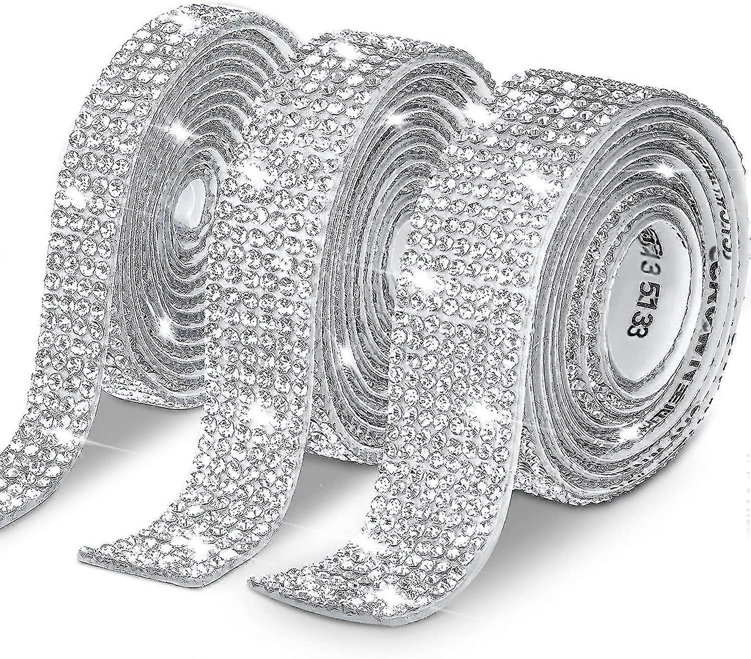 3 Rolls /6.6 Yards Self-adhesive Crystal Rhinestone Ribbon,diamond Ribbon Stickers Strips