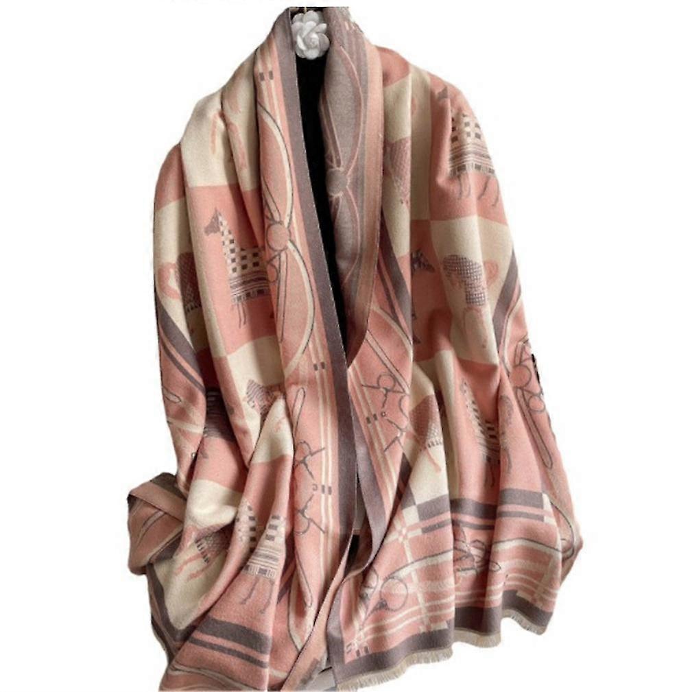 Écharpe Pashmina frangée avec motif cheval Long châle mode épaissir chaud Wrap pour dame