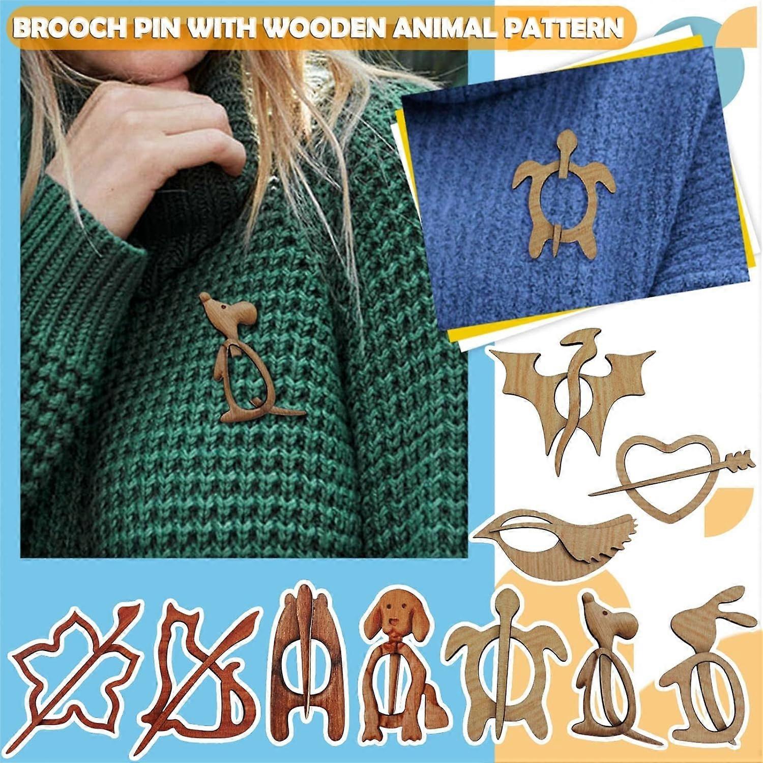 2024 Nouveau groupe d’animaux Broche Broche mignonne Broche avec motif Animal en bois pour les femmes