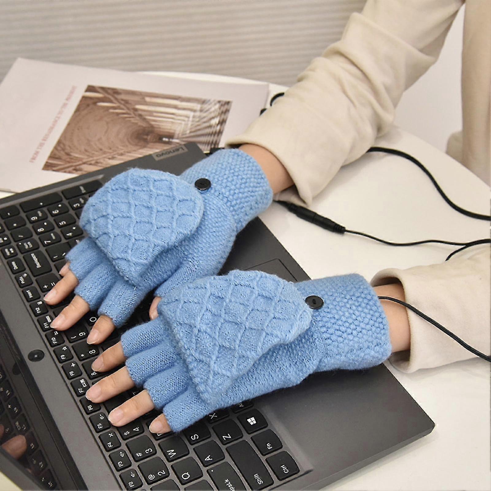 Heated Gloves Fingerless Double-sided Heating Knitted Winter Usb Heated Gloves Typing Mitten For Women Men