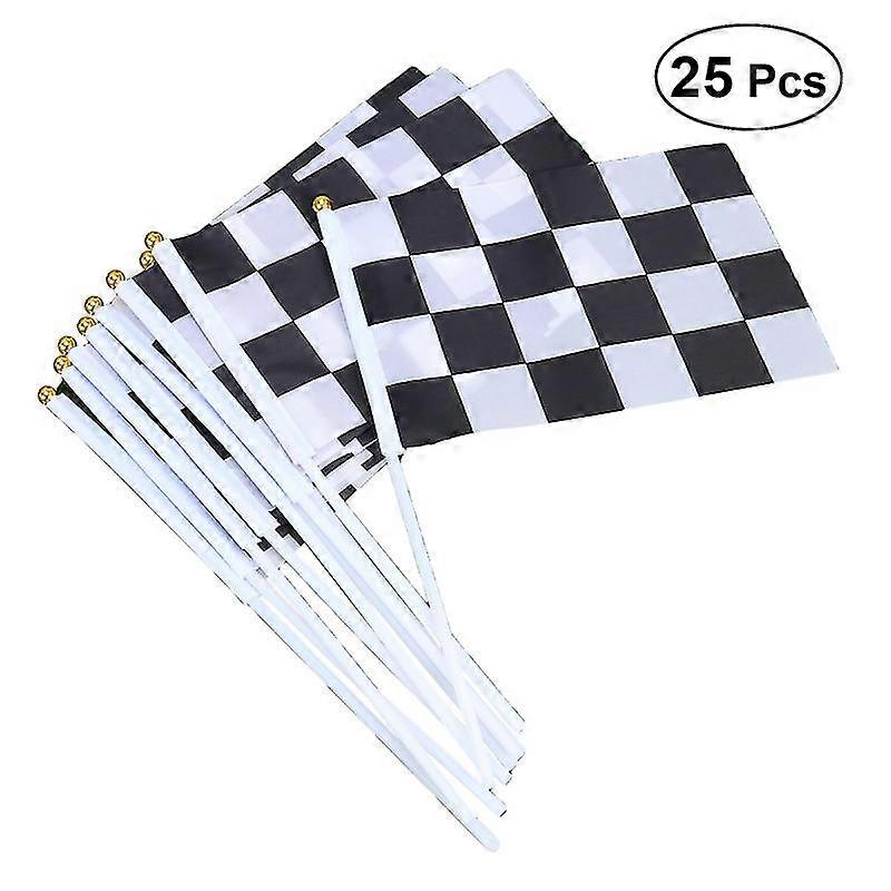 25pcs Checkered Racing Polyester Flags With Stick Black And White Hand Flag 14x21cm