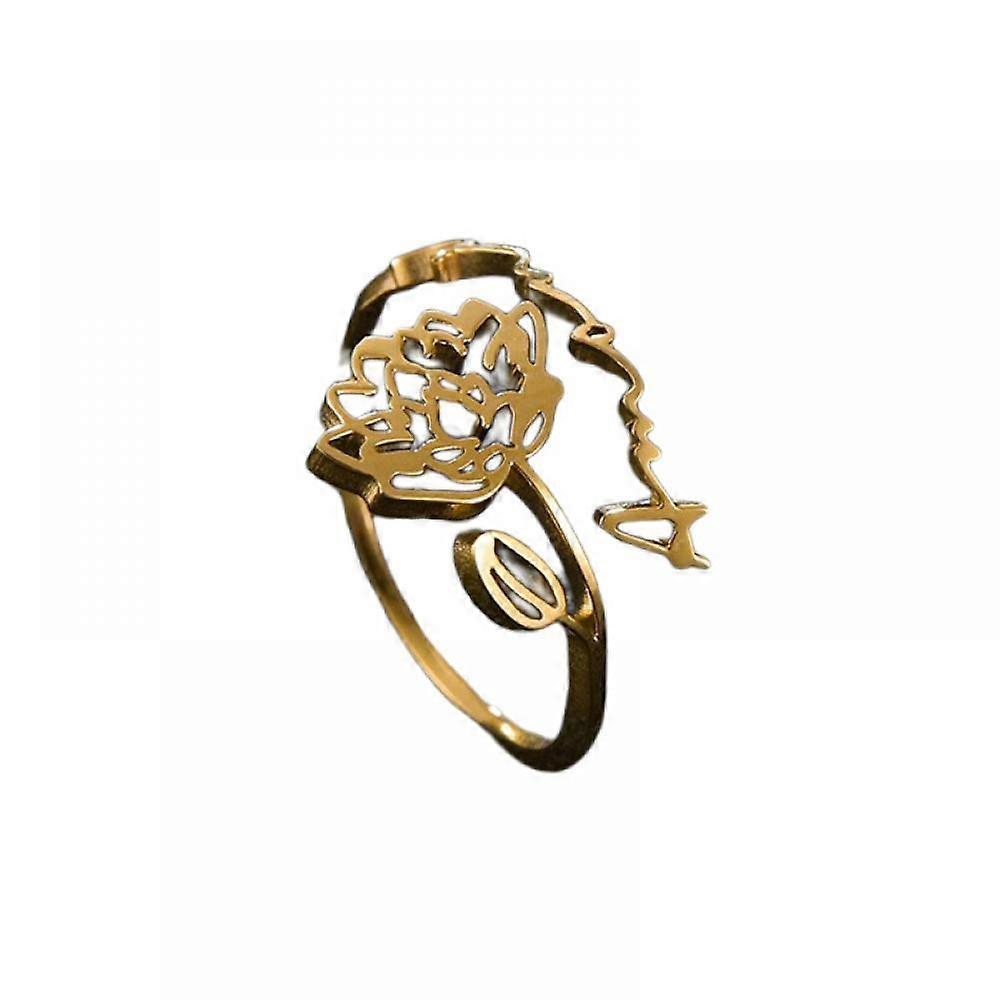 Custom Birth Flower Name Ring