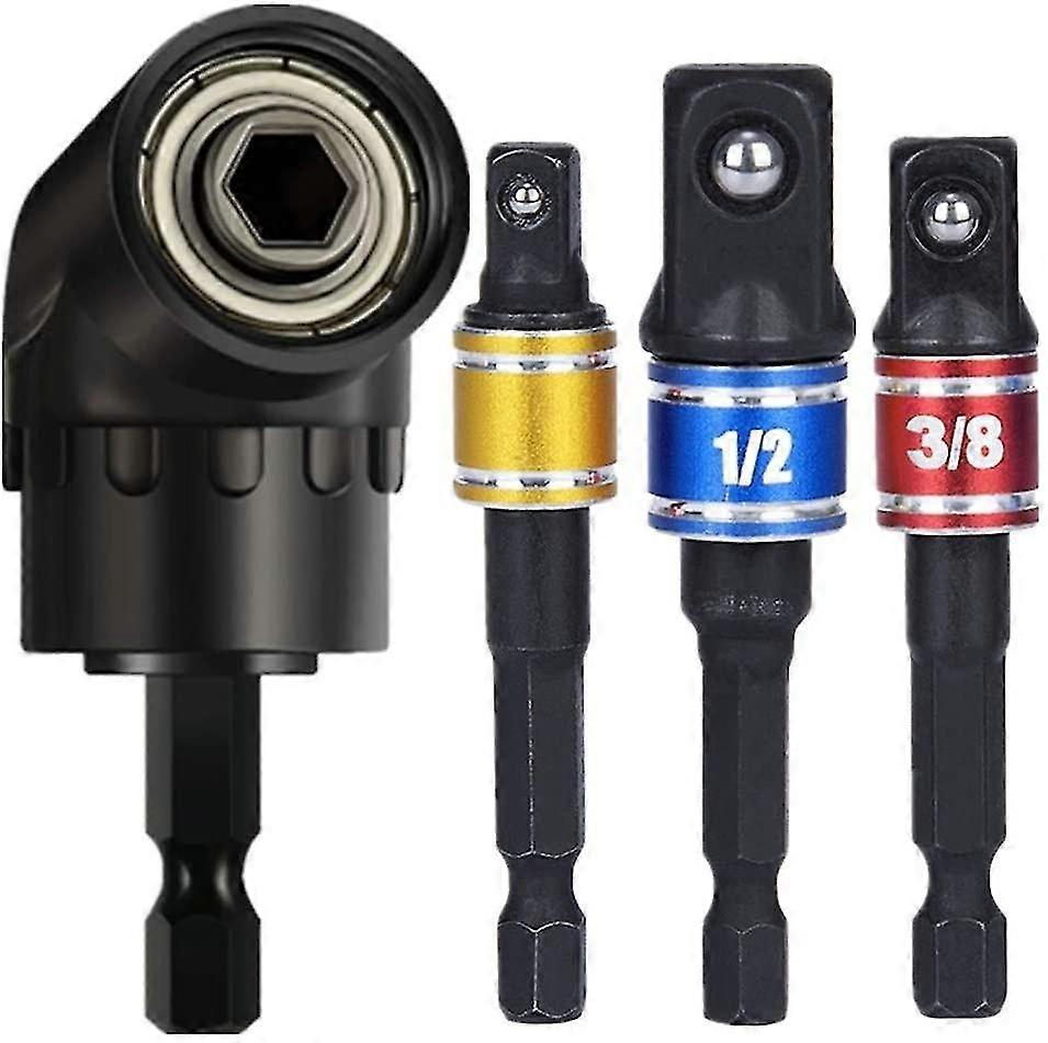 3pcs 1/4"3/8"1/2" Cr-v Hex Socket Adapter Socket Adapter Socket Wrench Nut Set + 1pcs 105 Angle Holder Angle Wrench Attachment Adapter 1/4" Hex Handle