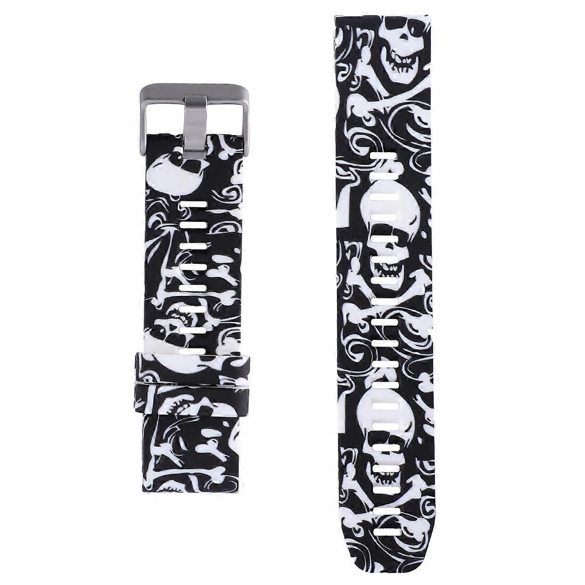 Quick Release Watch Strap Replacement Silicone Watchband Compatible for Garmin Fenix 5 Plus / Instinct / Forerunner 935 945 - Skull Impression