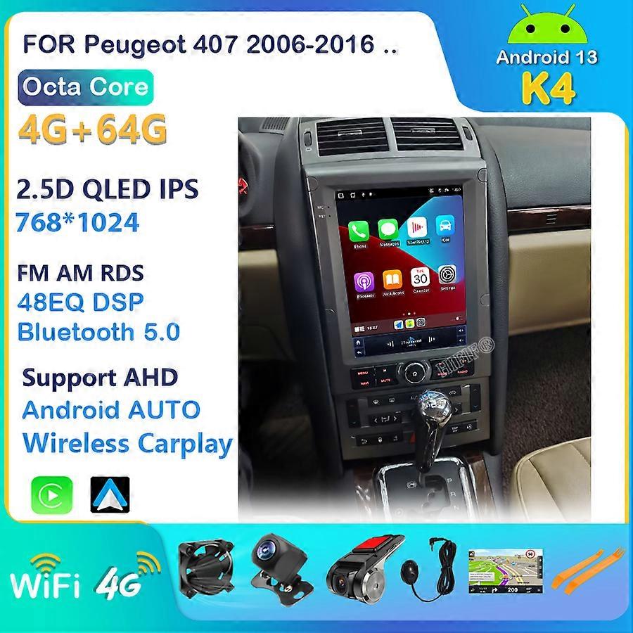 Vertical Screen Tesla Android 13 For Peugeot 407 2006-2016 Multimedia Car Player Stereo DSP Carplay 2 Din Carpaly IPS DSP