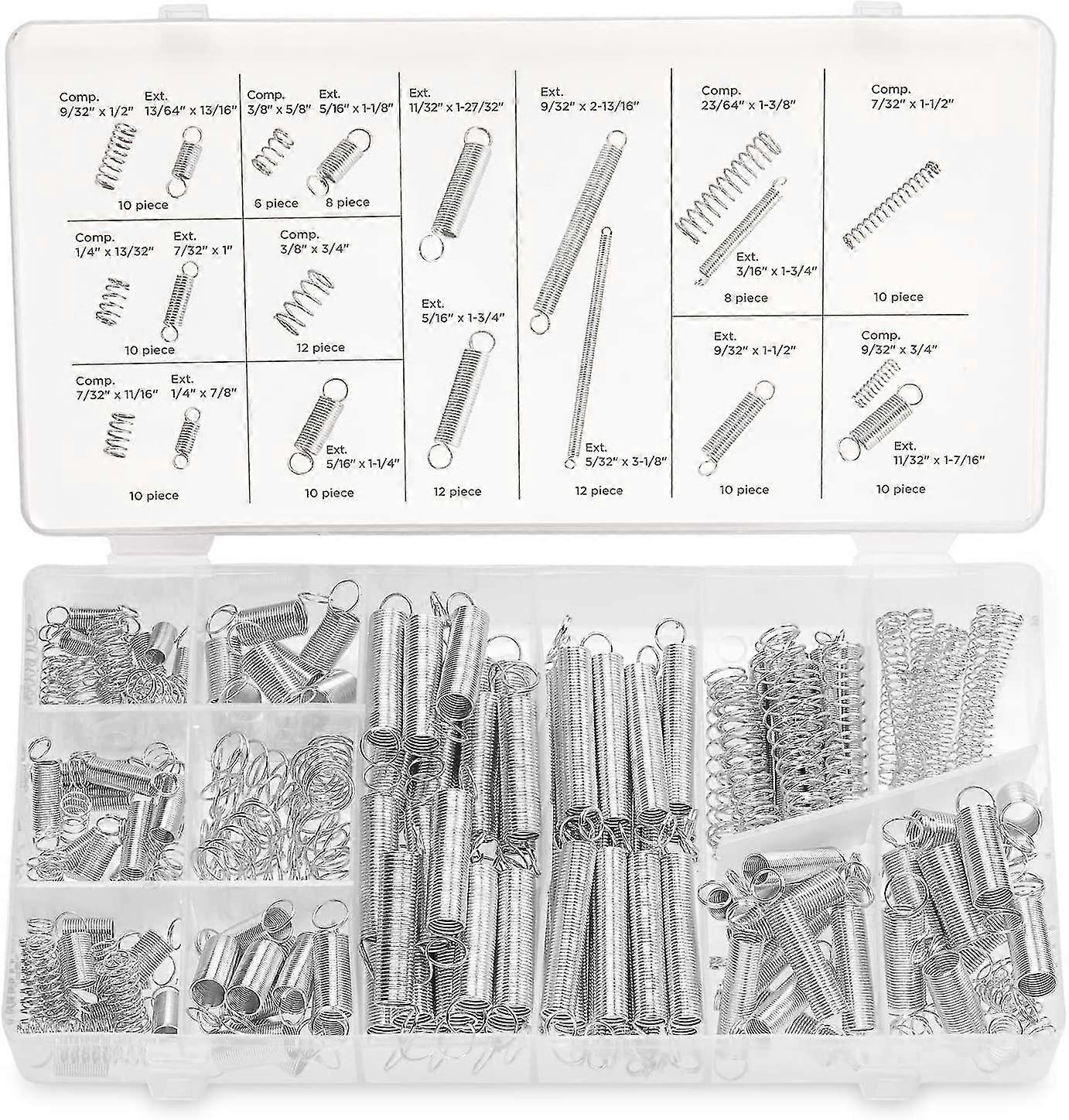 Spring Assortment Set 200 Piece Compression And Extension Springs Kit Zinc Plated Steel