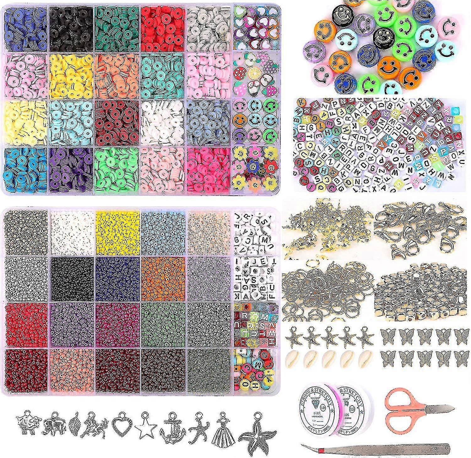 25000 Stück Glasperlen, Tonperlen, Kettenperlen, Perlenherstellungsset, Alphabet-Perlenanhänger