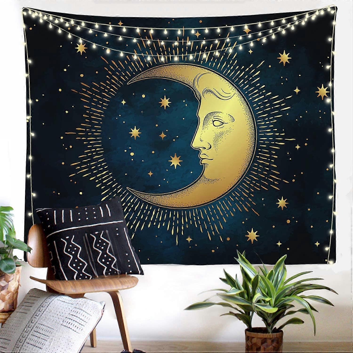 Tapeçaria da Lua Estética Sol E Tapeçaria da Lua Para Quarto 51X59 Polegadas Bruxa Azul Celestial