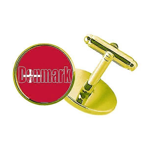 デンマーク国旗名スタッズドビジネスメタルカフリンクスゴールデン