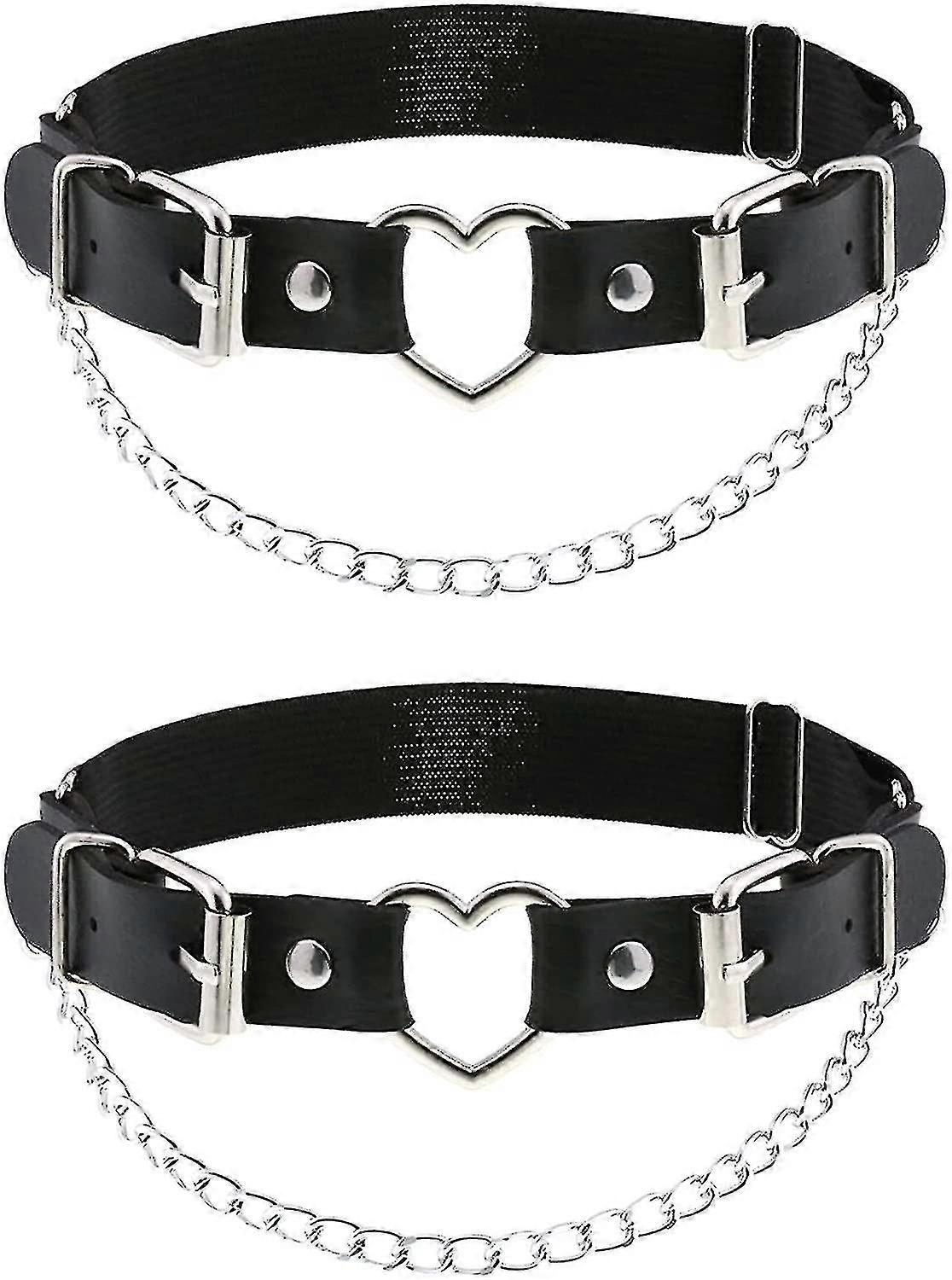 2pcs Leather Leg Garter With Chains, Elastic Rock Heart Thigh Garter For Women