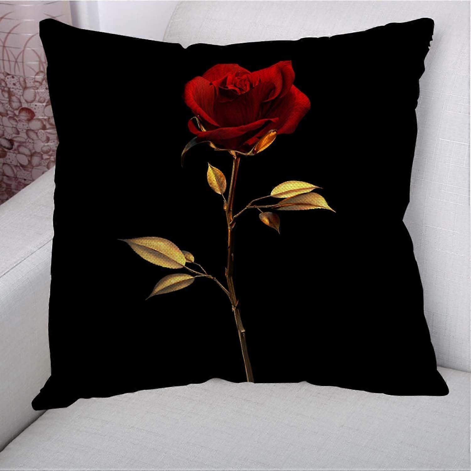 Red Rose Throw Pillow Case Mysterious Romantic Flowers Pillow Cover Cushion Case Decorations for Sofa Couch Bed Chair 18"X 18"
