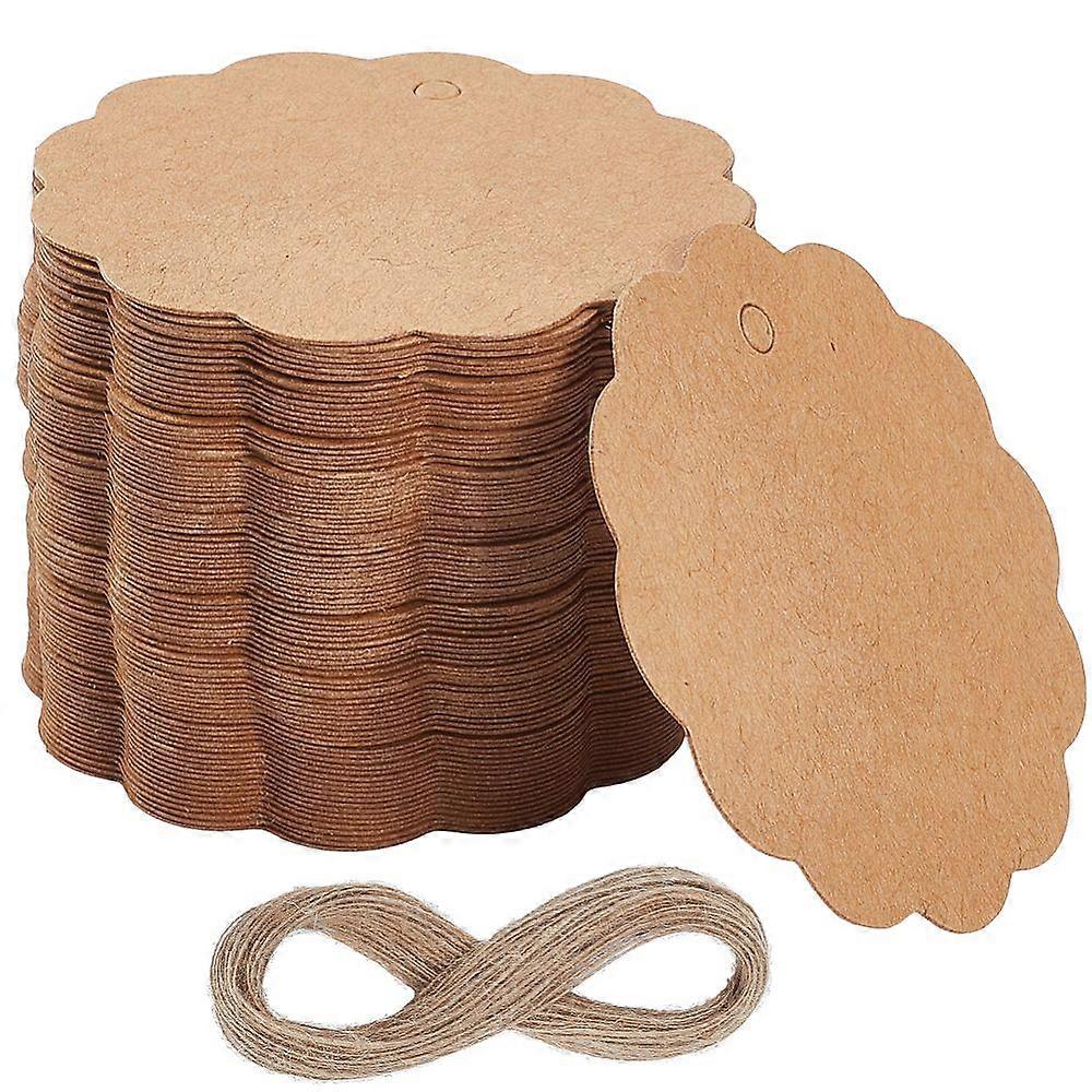 200Pcs Blank Kraft Paper Gift Tags with 20M Jute Cord Flat Round 5.95x0.05cm Hole: 4mm