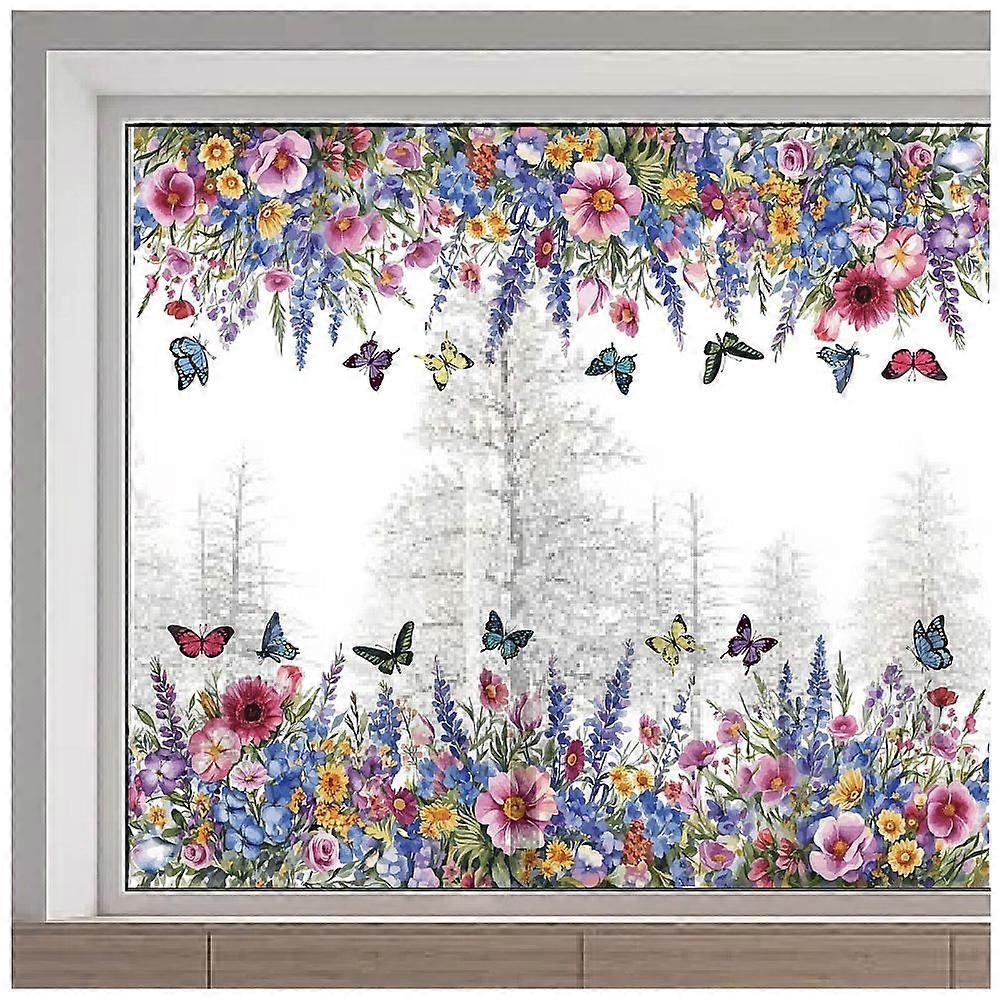 1pc PVC Window Static Stickers Rectangle Shape for Window Decoration Flower 380x1160mm