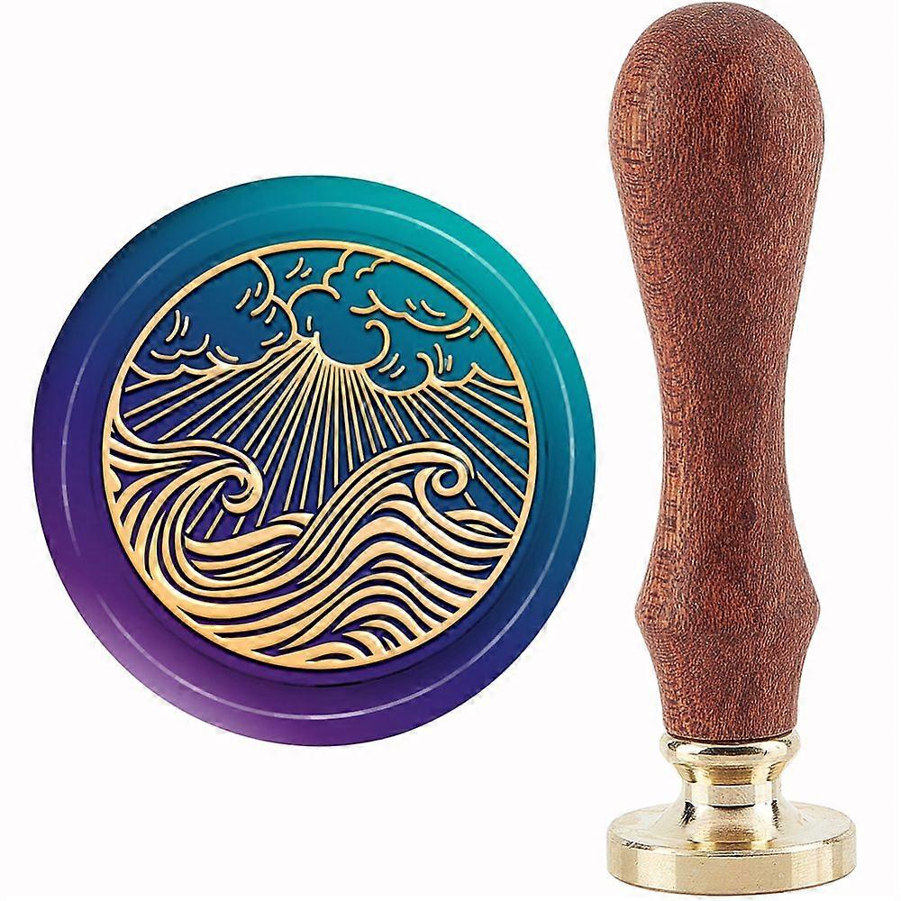 Sun Wax Seal Stamp Clouds Sealing Wax Stamps Waves 30mm Retro Vintage Removable Brass Stamp Head with Wood Handle for Wedding Invitations Halloween Ch