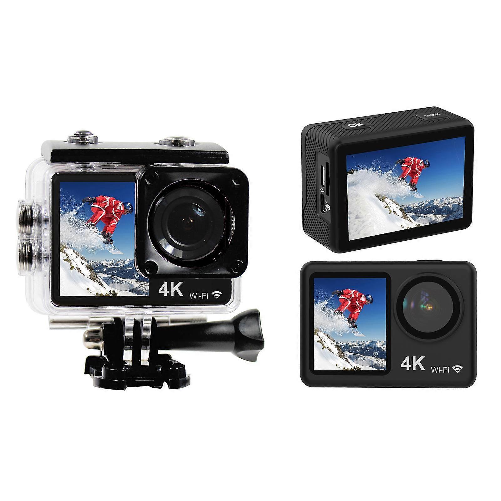 4K 30FPS Action Camera 16MP WiFi Sports Camera 160 degrees Wide Angle Lens Dual Screen 30M/98ft Waterproof