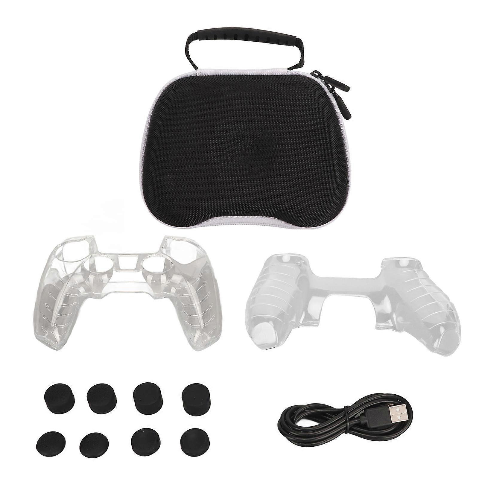 Game Controller Case 11 in 1 Travel Carrying Case with Protective Shell Thumb Sleeve Data Cable for PS5 Controller