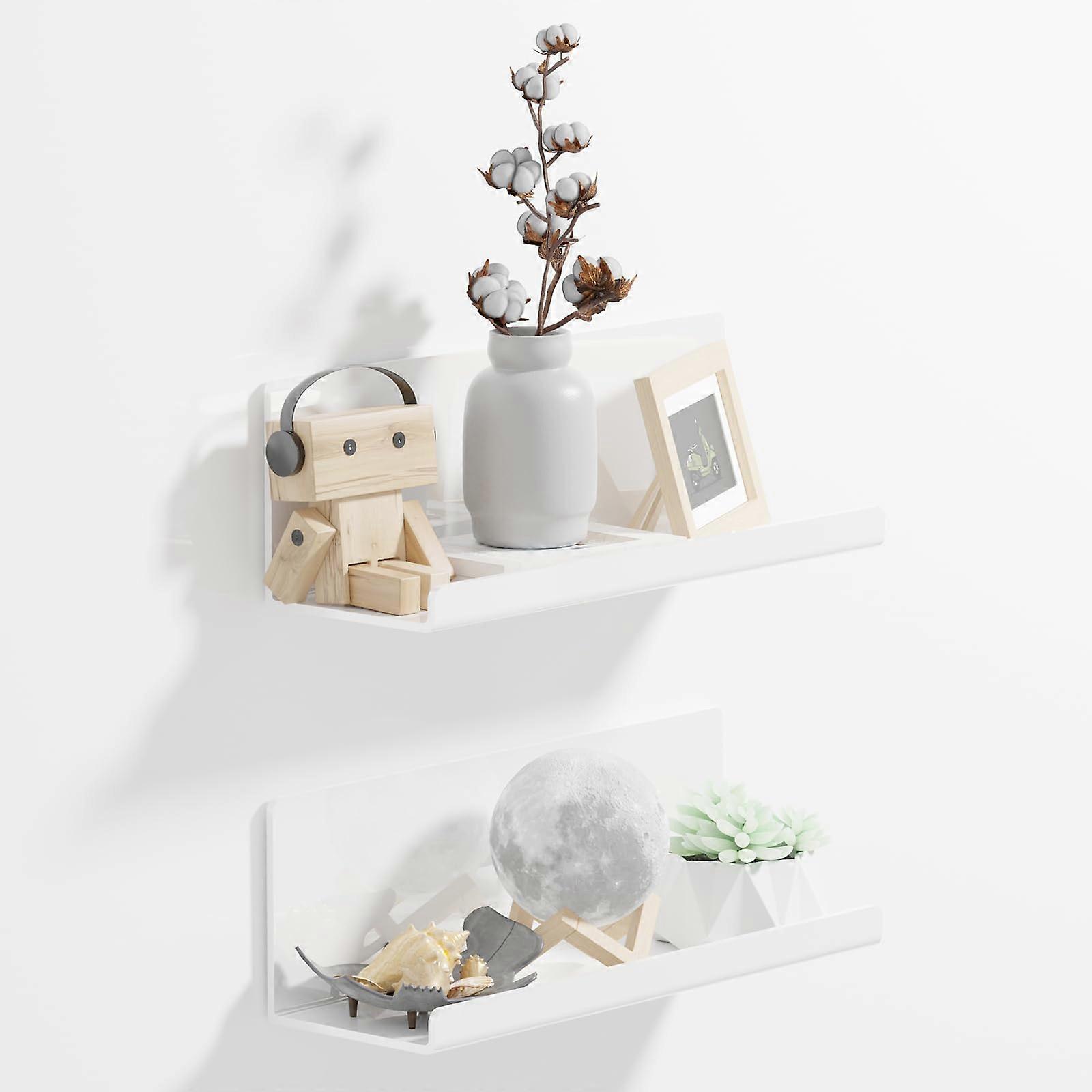 12-Inch Acrylic Floating Shelves Set of 2 - Adhesive Wall Organizer for Bathroom Kitchen - No Drill, Clear Design