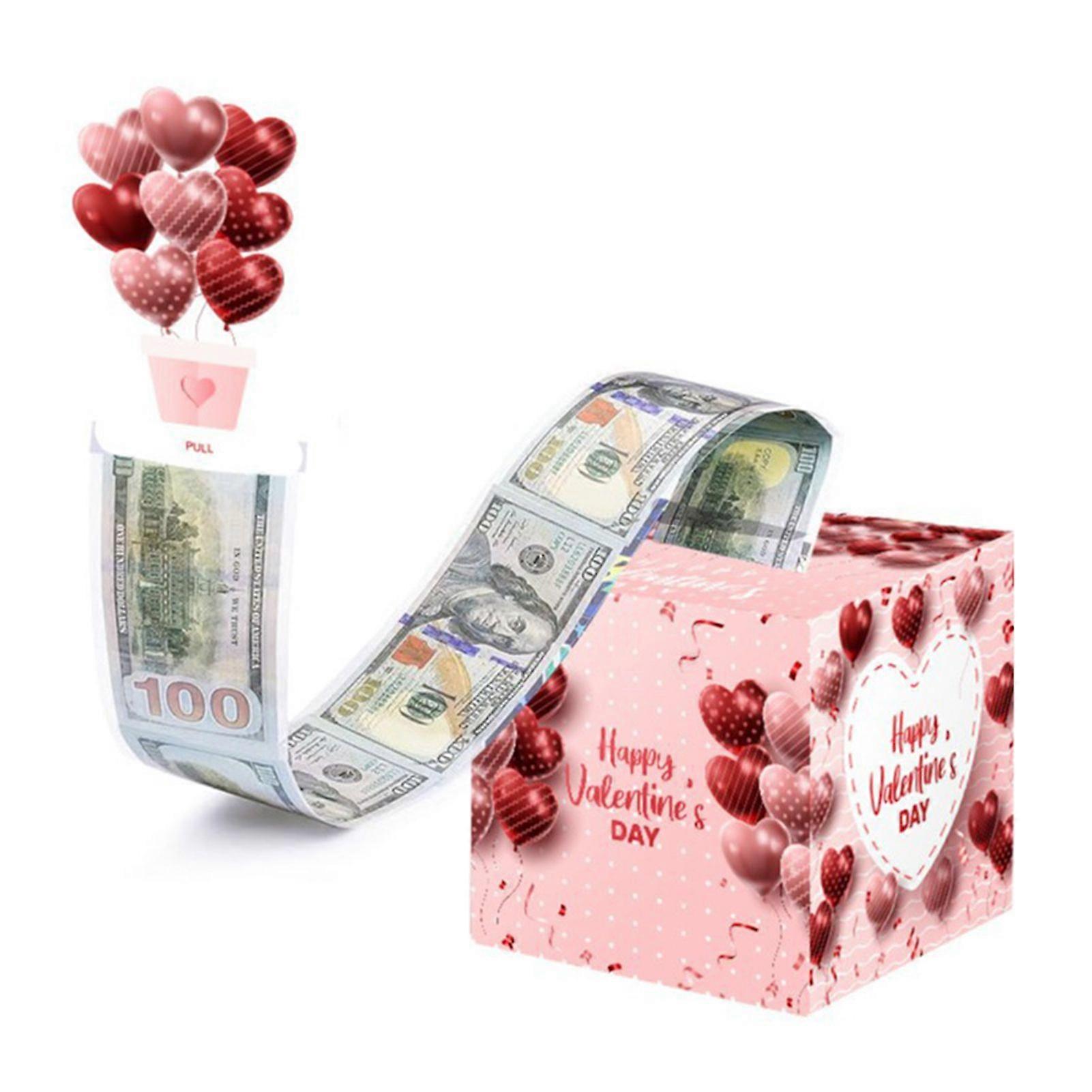 Valentine's Day Money Box for Cash, Pink & Red Pull-Out Gift Box, DIY Money Roll Surprise Gift for Lovers Valentine's Gift