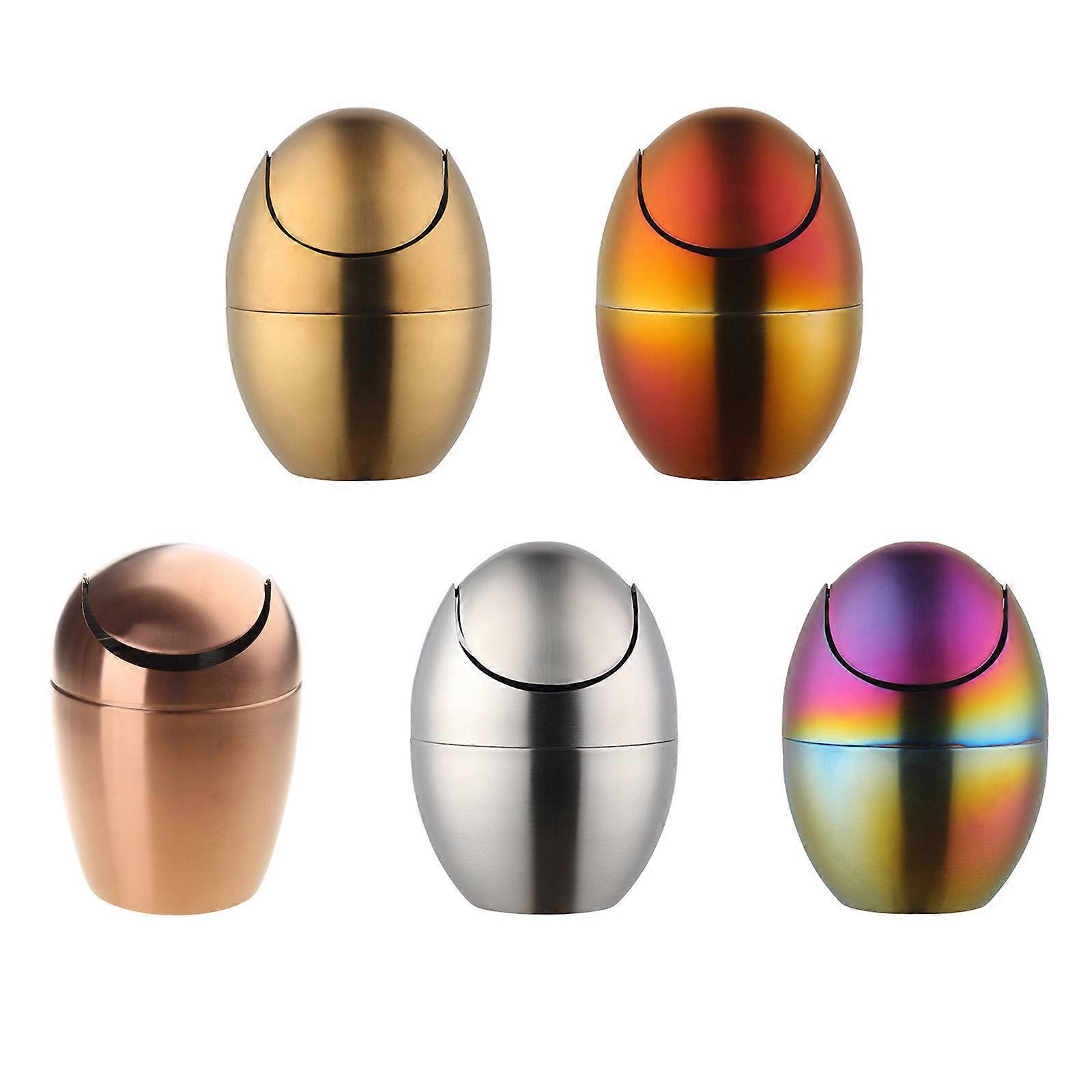 Mini Stainless Steel Trash Can Flip Lid Egg Shaped Garbage Bin Container Symphony