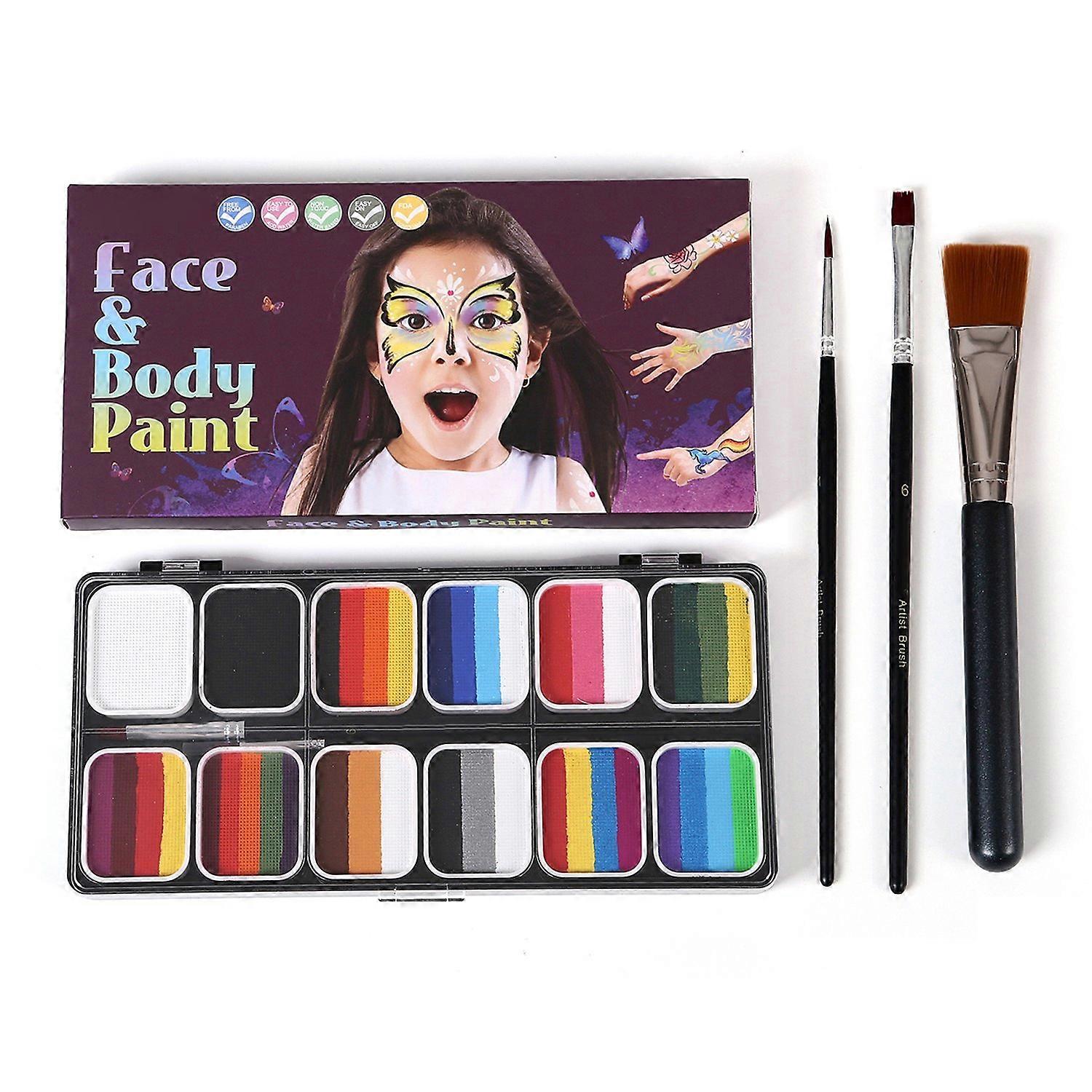 Face Paint Kit Water Activated Colors Set Professional Split Cakes Paint Palette Set with 3 Brush Sa