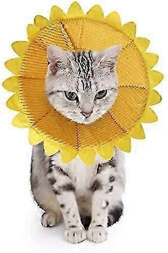 Dog Cat Anti-Bite Collars Adjustable Protection Comfy Cone Recovery Collar for Dogs and Cat with Cute Sunflower Pattern Yellow(S)