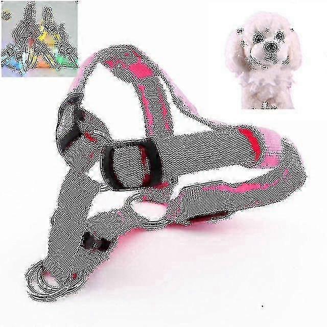 両面Ledライトペットハーネスナイロン猫犬胸ストラップリーシュ、サイズ:s(ピンク)