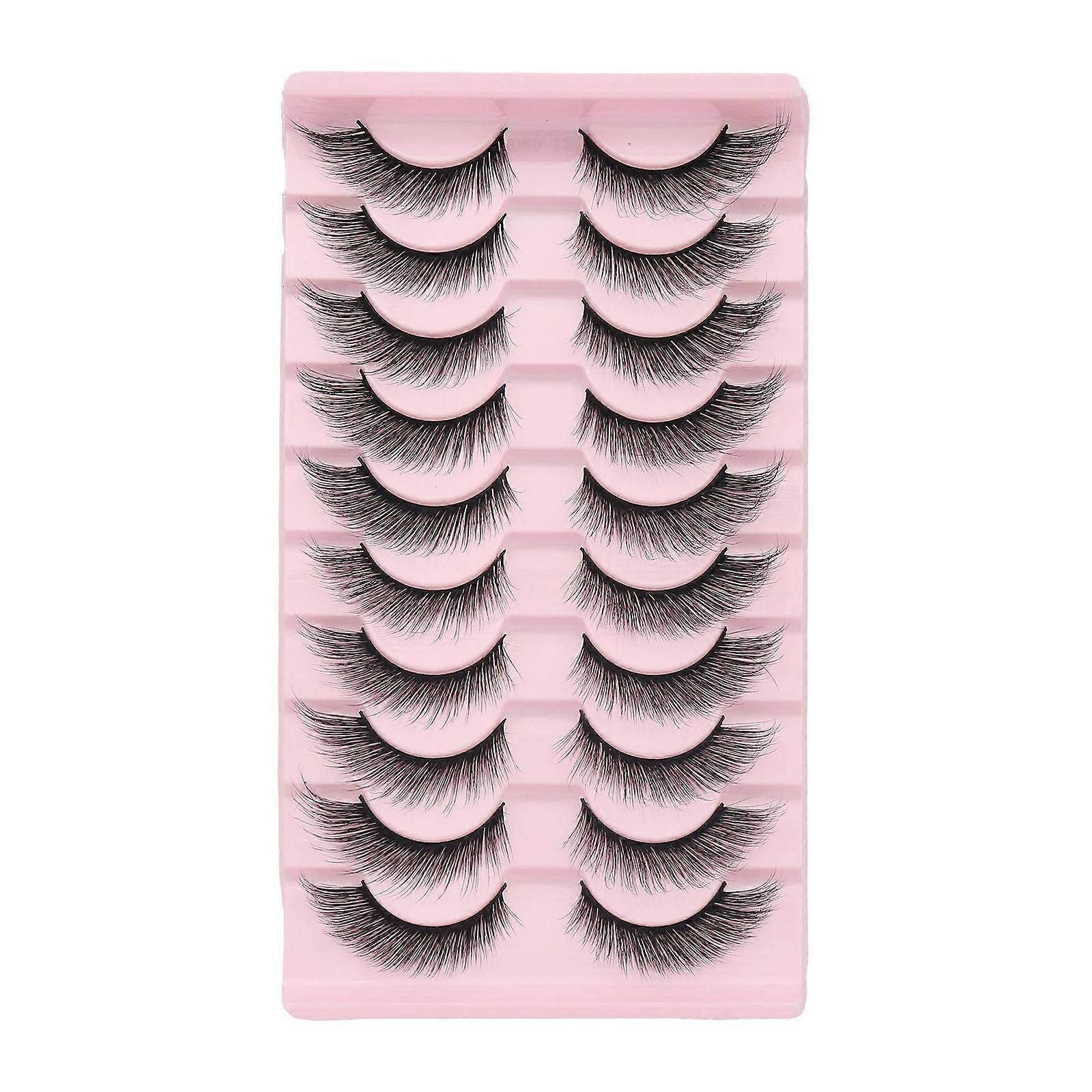 10Pairs False Eyelashes Cat Eye Look Natural Wispy Lashes Extension Volumed Fuzzy Fake Eyelashes Faux Mink Lashes Strips Multicolor