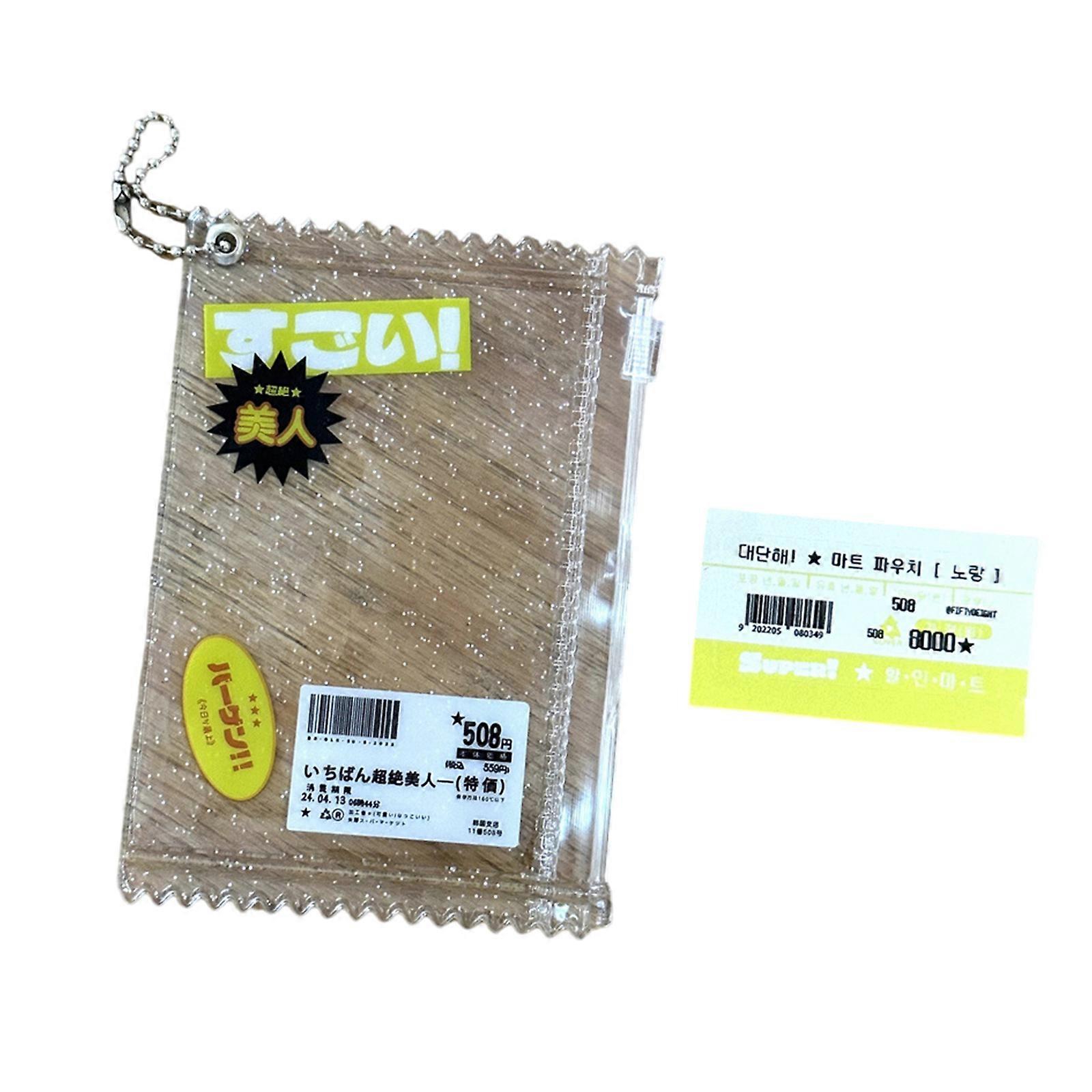 Miniature Zippered Card Holder Keychain Transparent Idol Photo Keeper Keychain Charm Portable Card Sleeve Bag Pendant Yellow