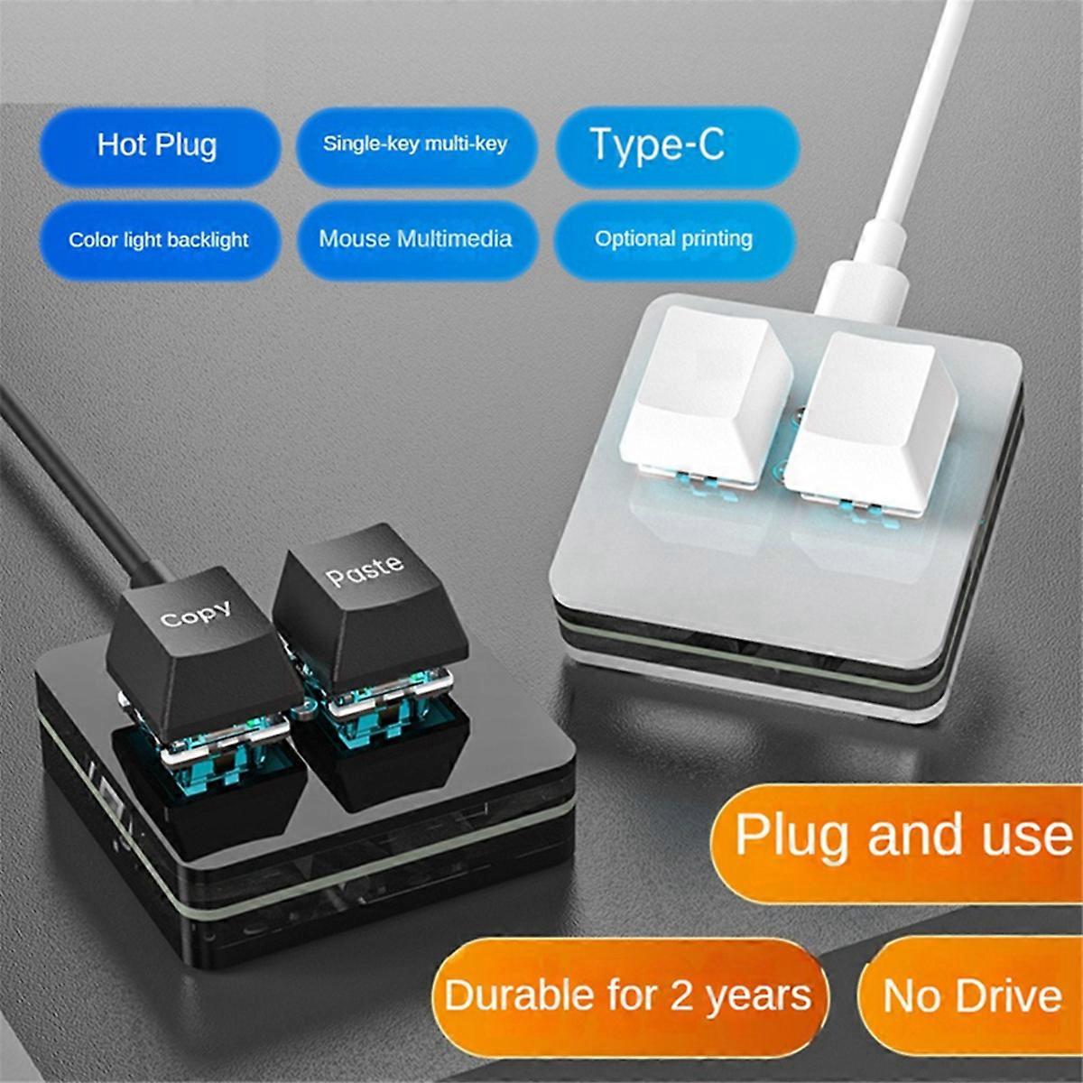 Mini Keyboard 2 Key RGB Macro OSU Keypad for Gaming Working, Black A