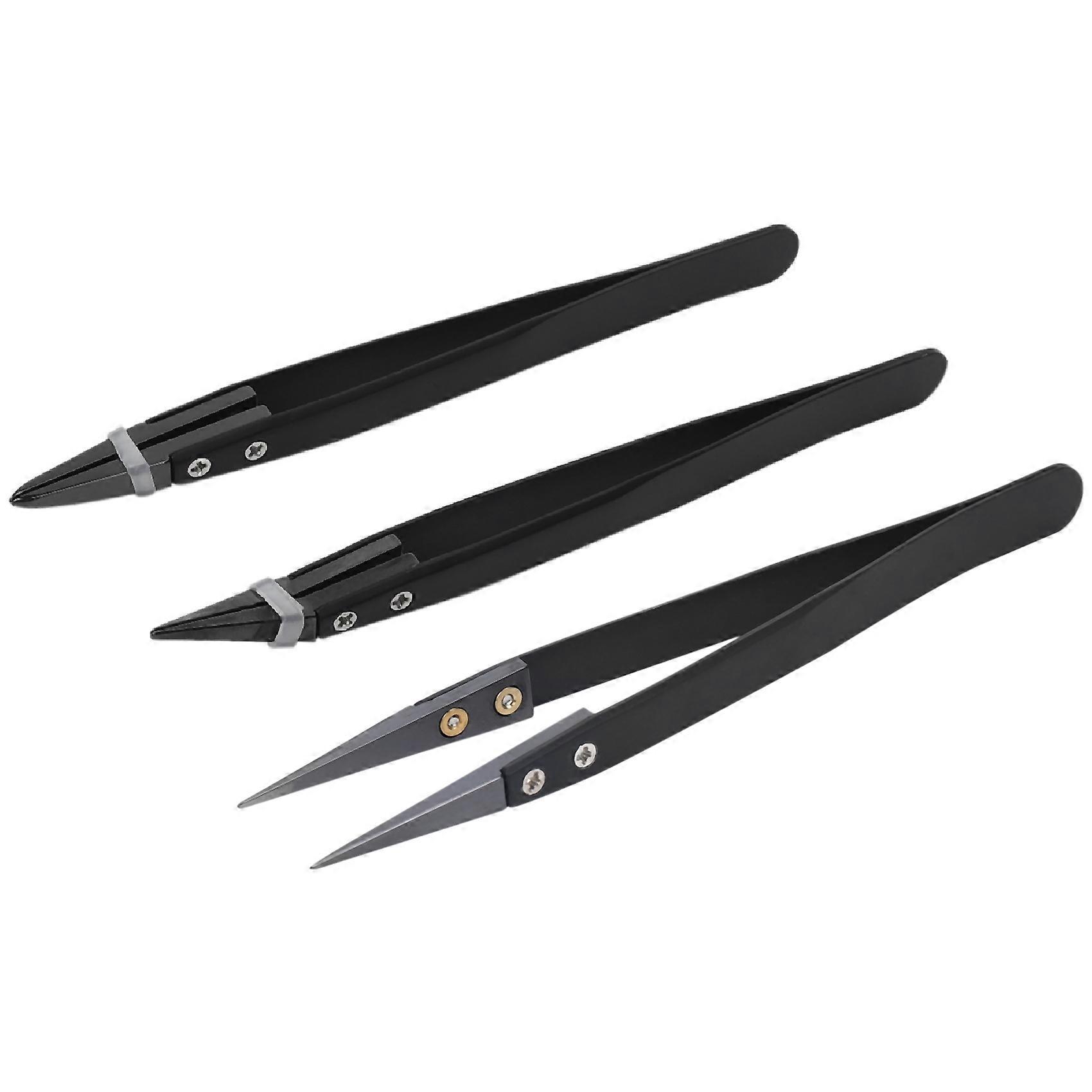 Black Ceramic Tweezers Set-Antimagnetic,Highly Heat (3 Pack)