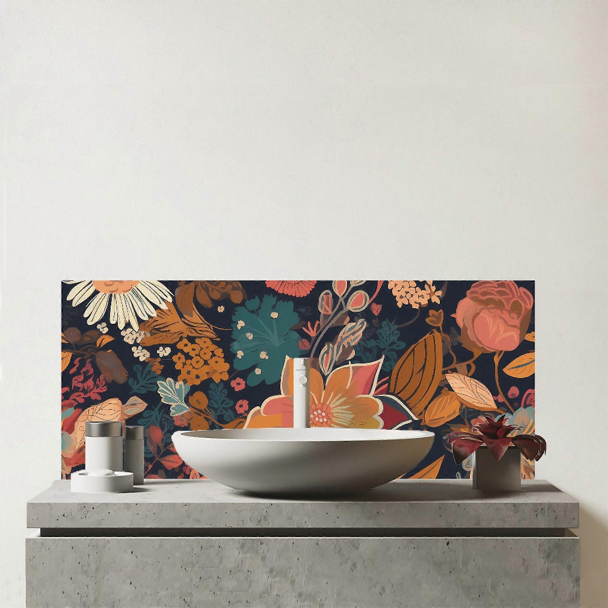 Boho Chic Flower Glass Bathroom Splashback