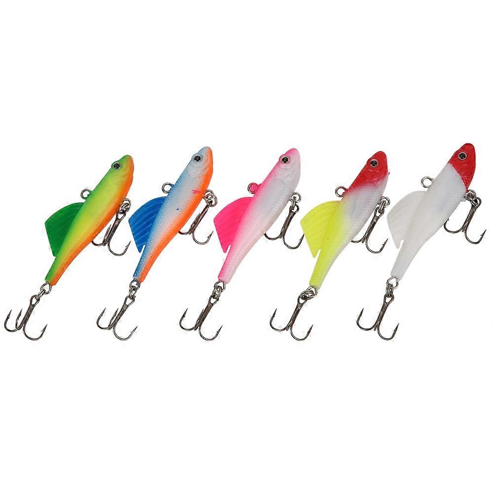 5Pcs Fish VIB Lure Simulation Fish Shape Bait Fishing Tackle with Fin Treble Hook for Sea/Fresh Water