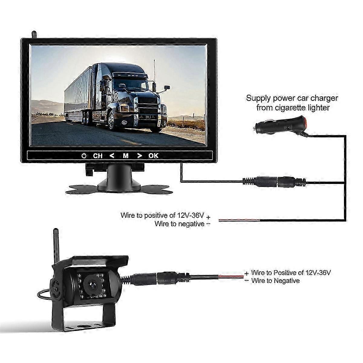 9 Inch Wireless TrucK Monitor in Car Screen with Rear View Camera Car TV for Bus RV Trailer Excavat