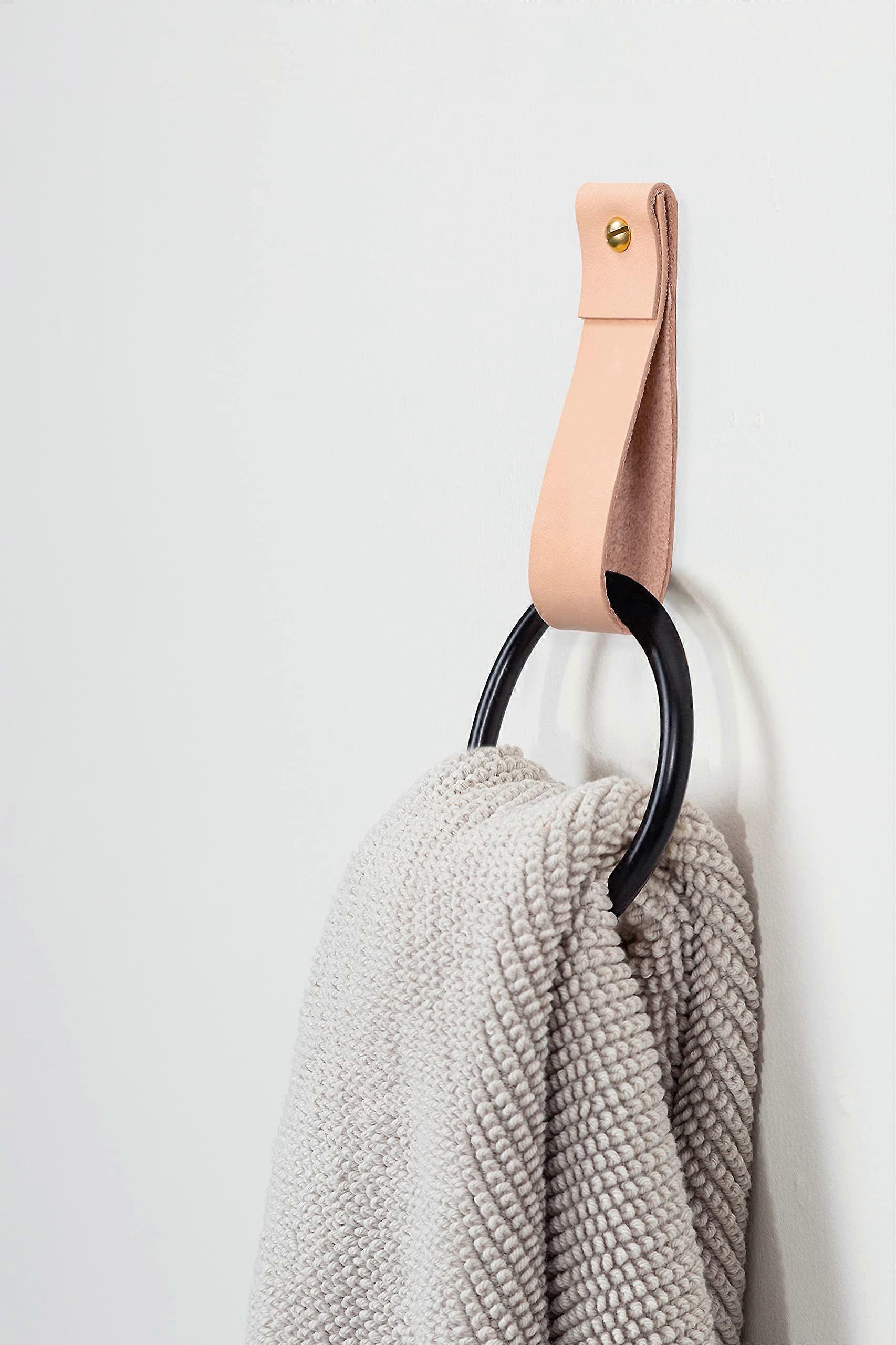 Black Leather Towel Hook for Bathroom Storage Medium Size